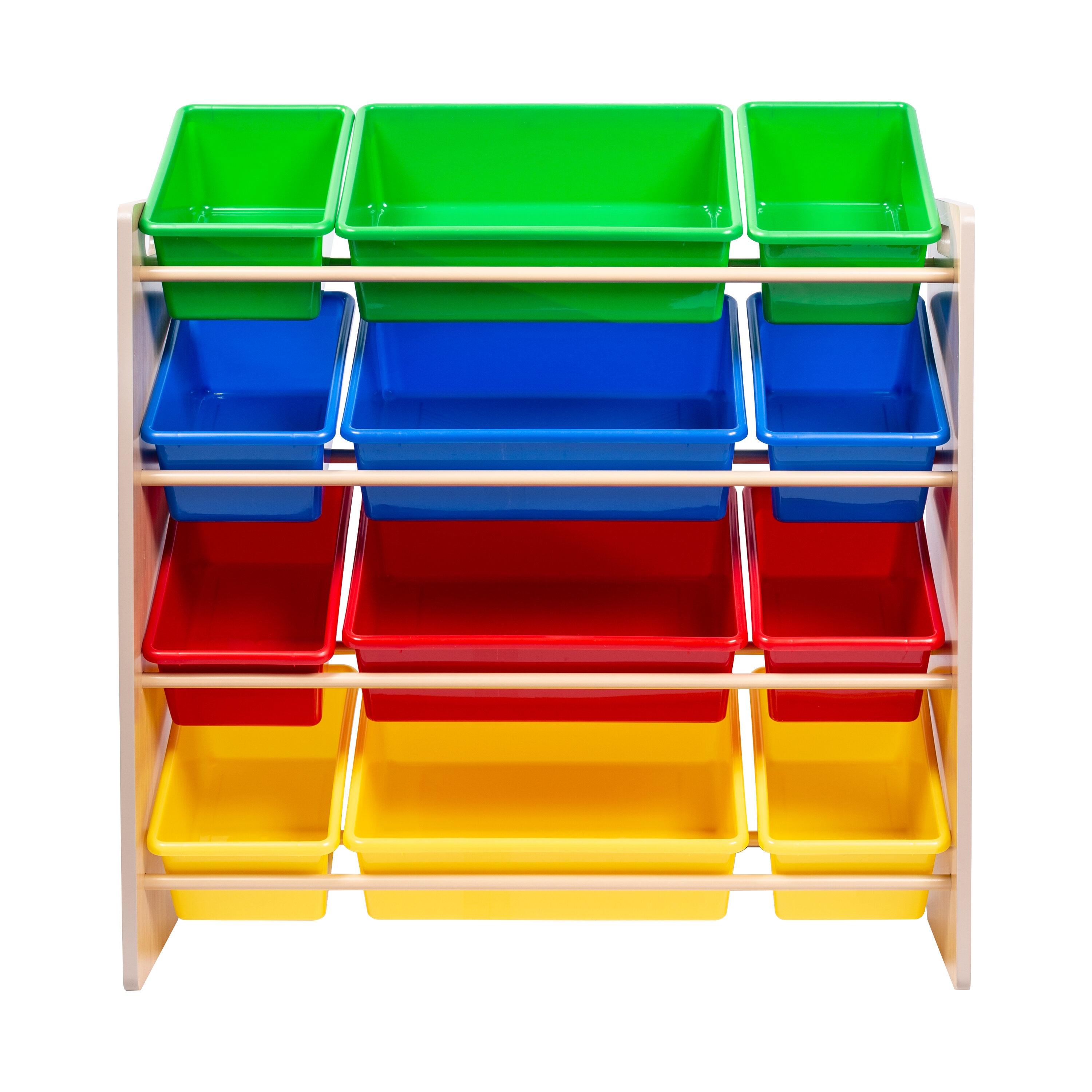 Honey-Can-Do  MDF Kids Toy Storage Organizer with 12 Plastic Bins, Natural/Primary Colors