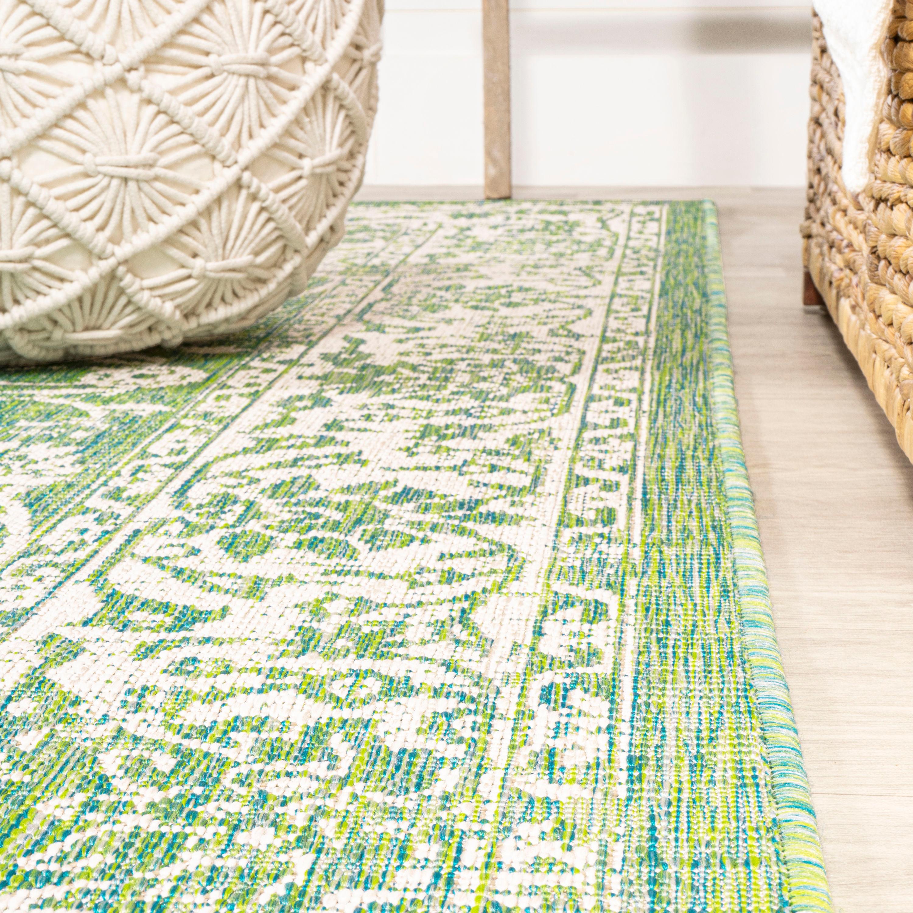 9' x 12' Tela Bohemian Textured Weave Floral Indoor/Outdoor Area Rug, Cream/Green - JONATHAN Y