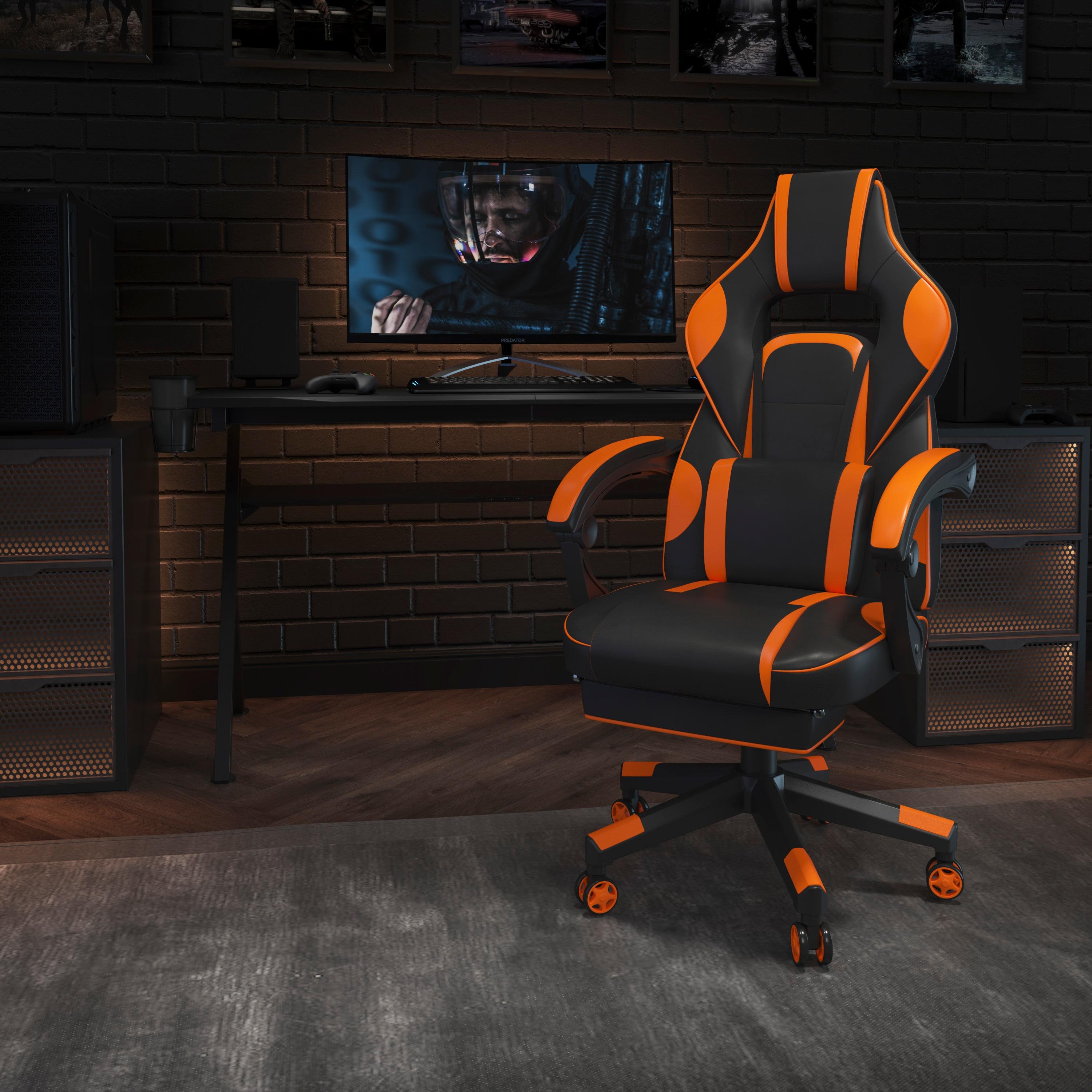 Flash Furniture X40 Gaming Chair Racing Ergonomic Computer Chair with Fully Reclining Back/Arms, Slide-Out Footrest, Massaging Lumbar - Black/Orange