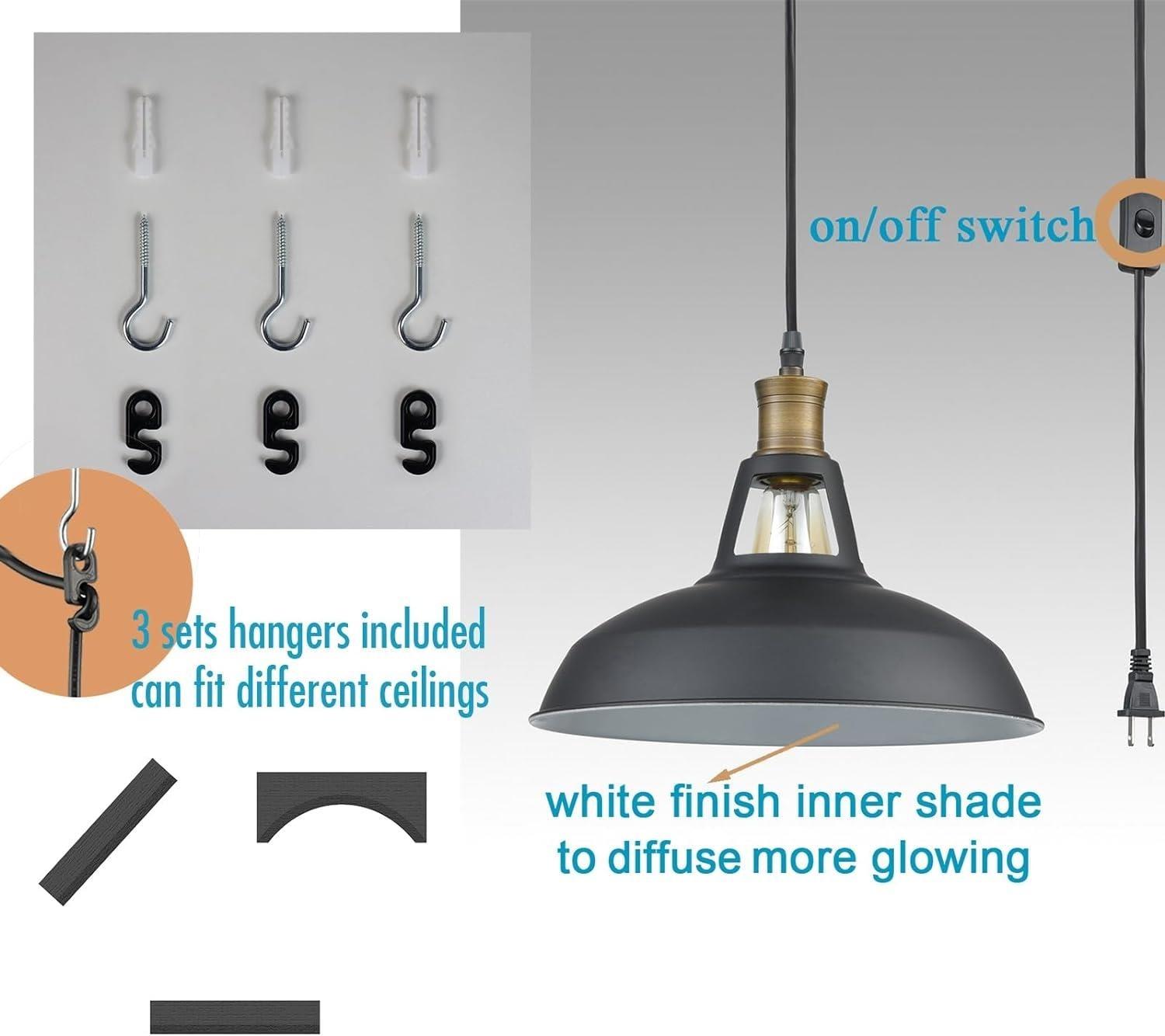 Industrial Plug-in Barn Pendant Light Black Farmhouse with On/Off Switch Pendant