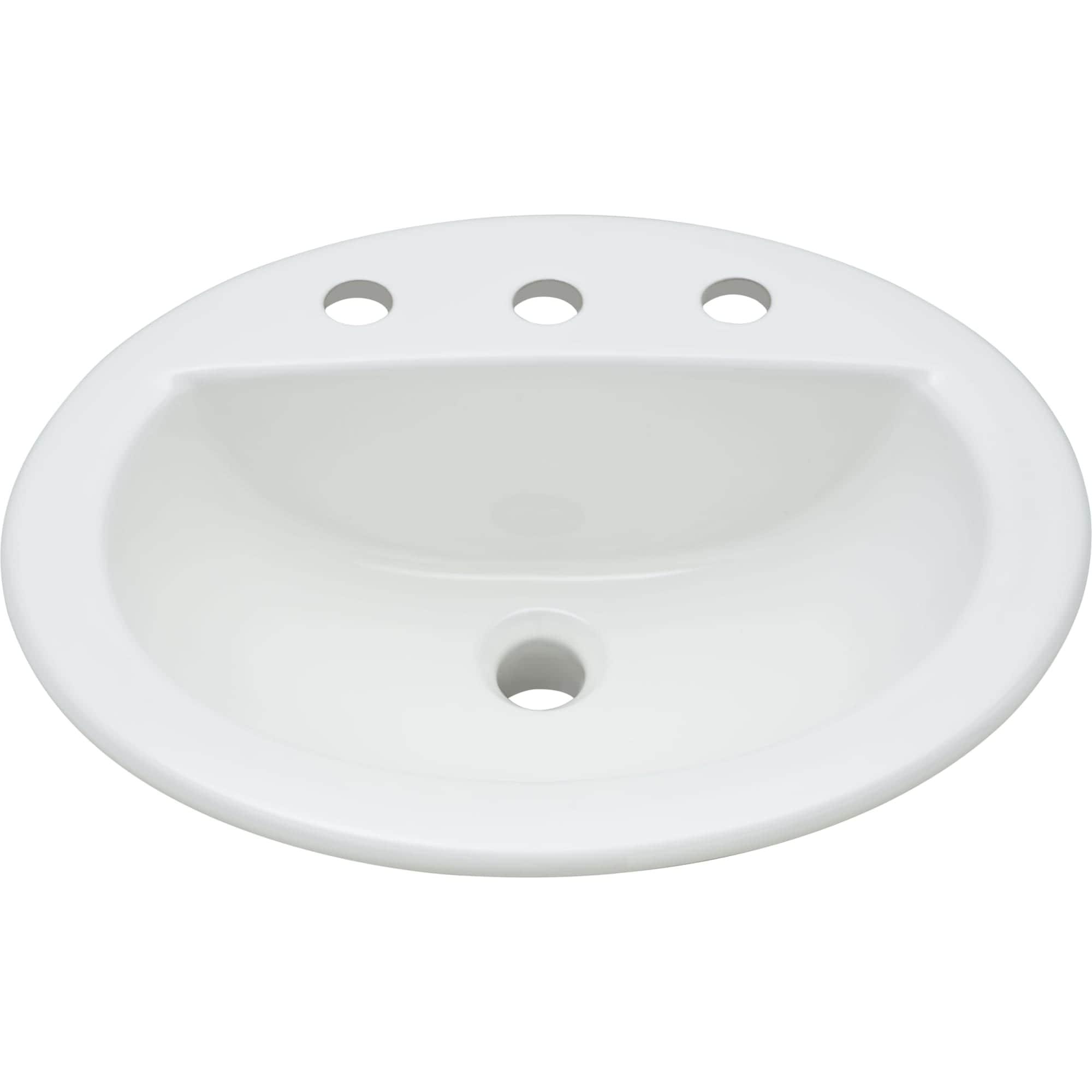 White Ceramic Oval Bathroom Sink with Overflow, 19"