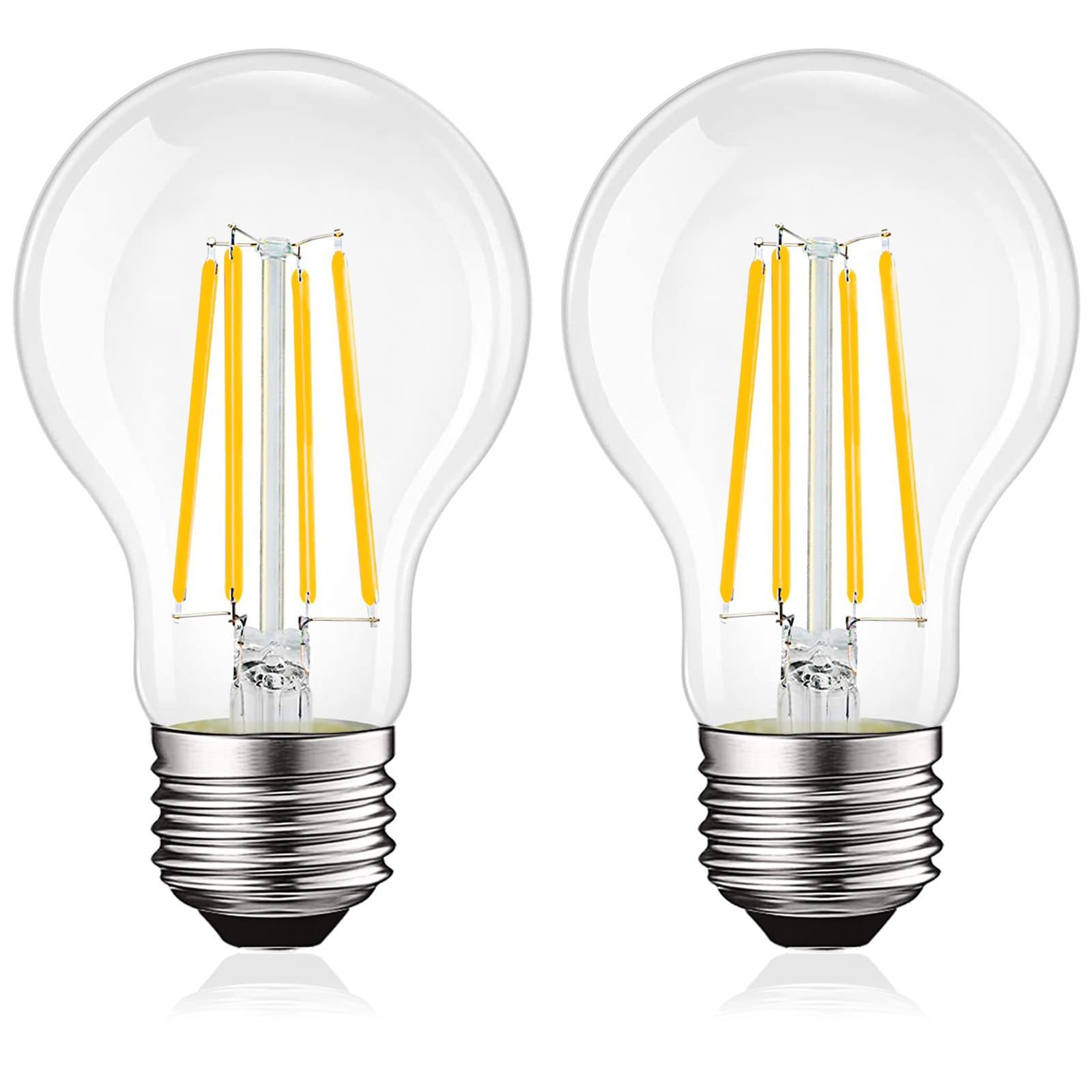 Luxrite Vintage A19 LED Light Bulb 100 Watt Equivalent 1600 Lumens 5000K Bright White Dimmable 12W Damp Rated UL E26 Base 2 Pack