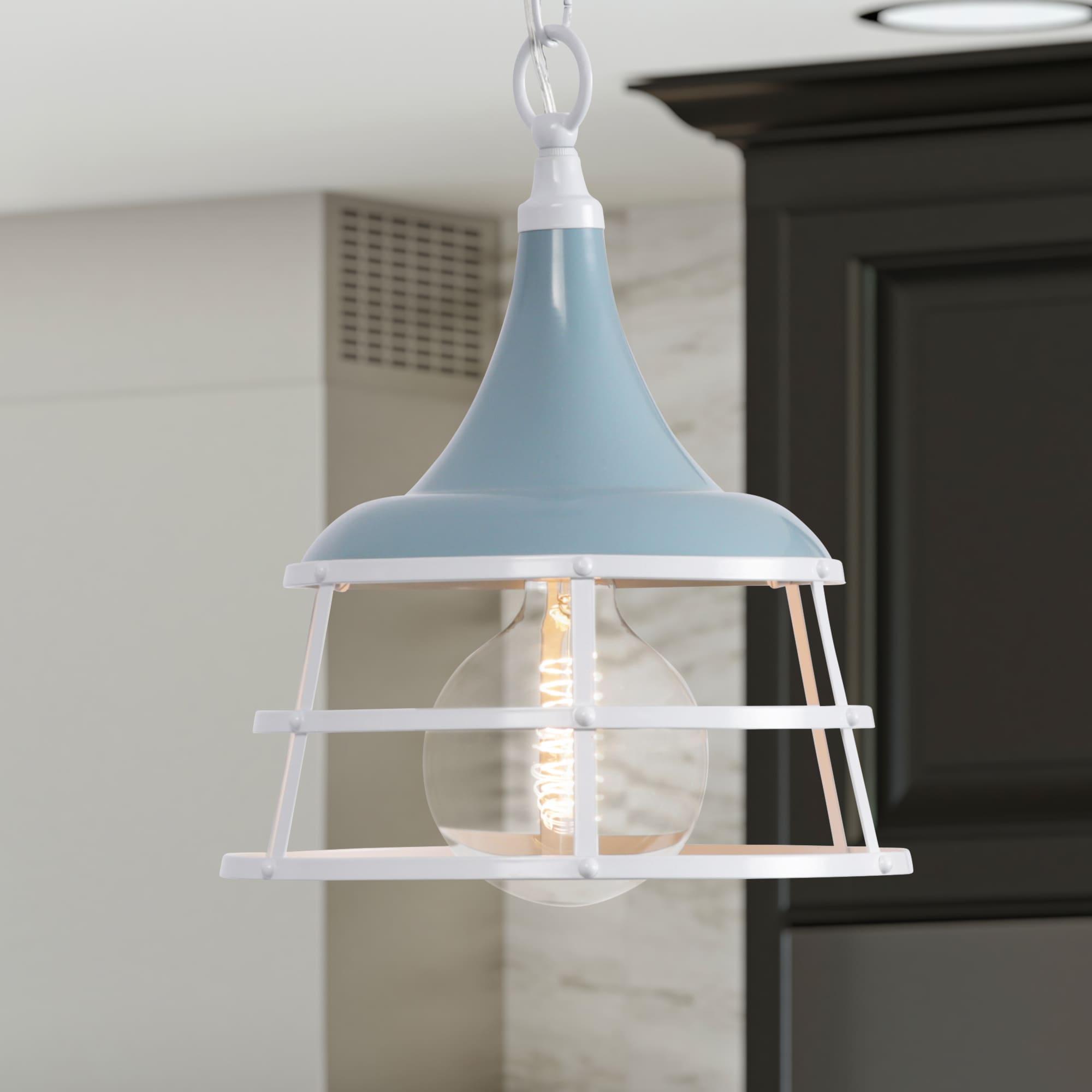 Progress Lighting, Bastille Collection, 1-Light Mini-Pendant, Coastal Blue, Country Basket Shade