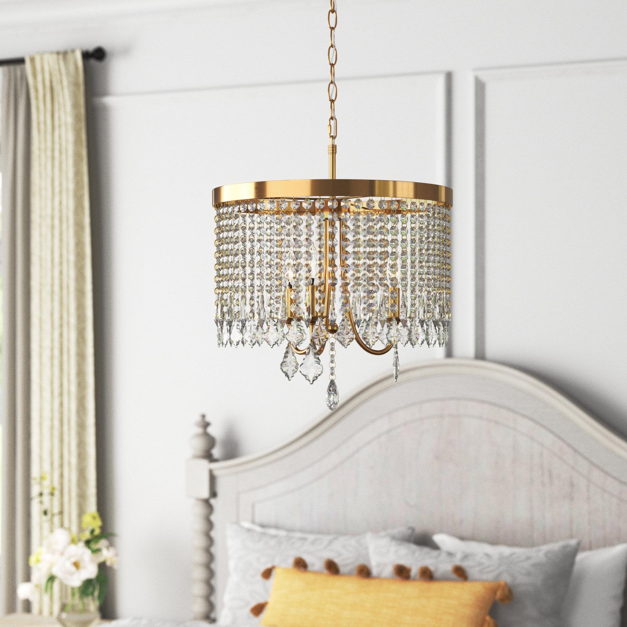 3-Light 16.25 in Antique Brass Finish Crystal Chandelier