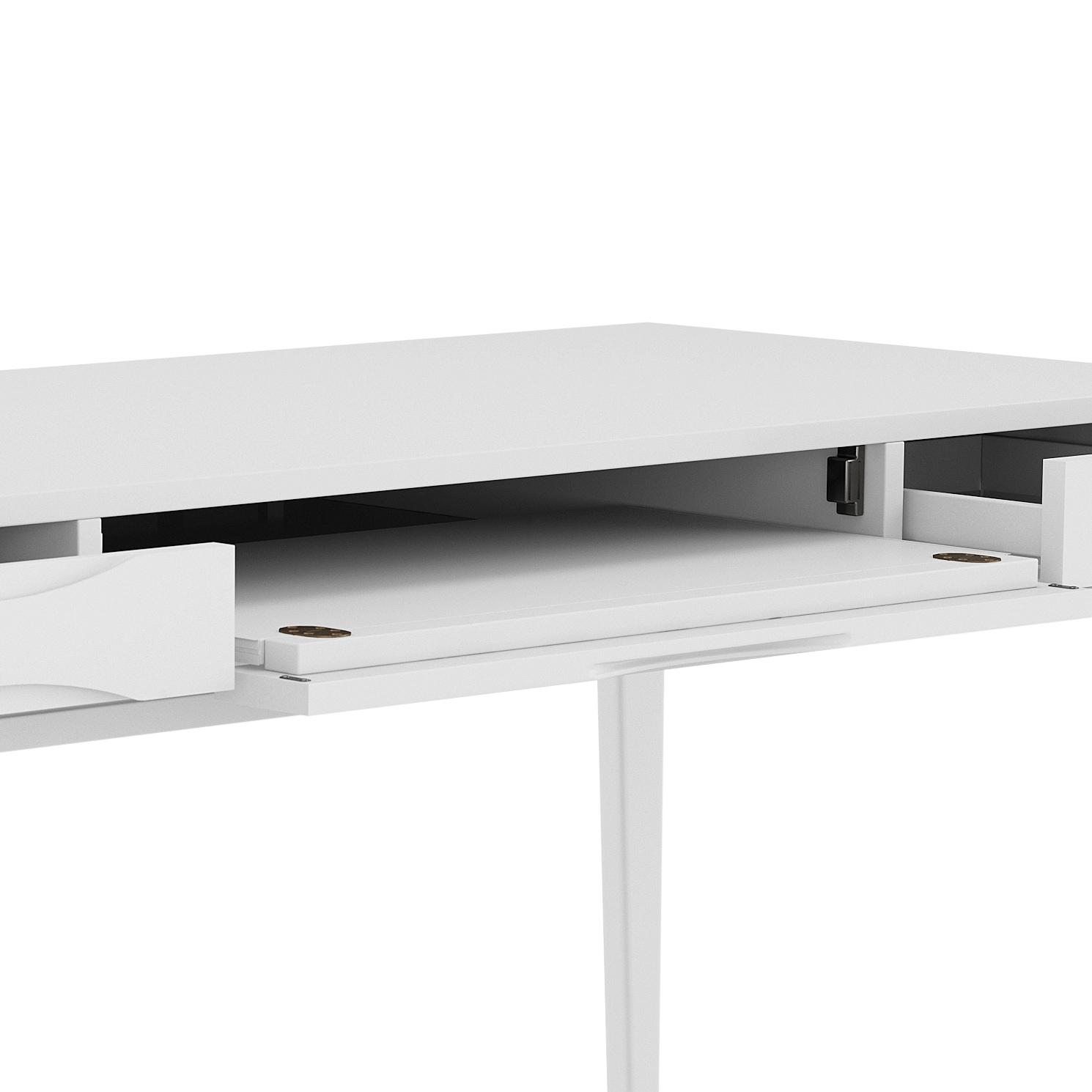 Simpli Home Harper Solid Wood Desk, Contemporary Style with Keyboard Tray and Storage