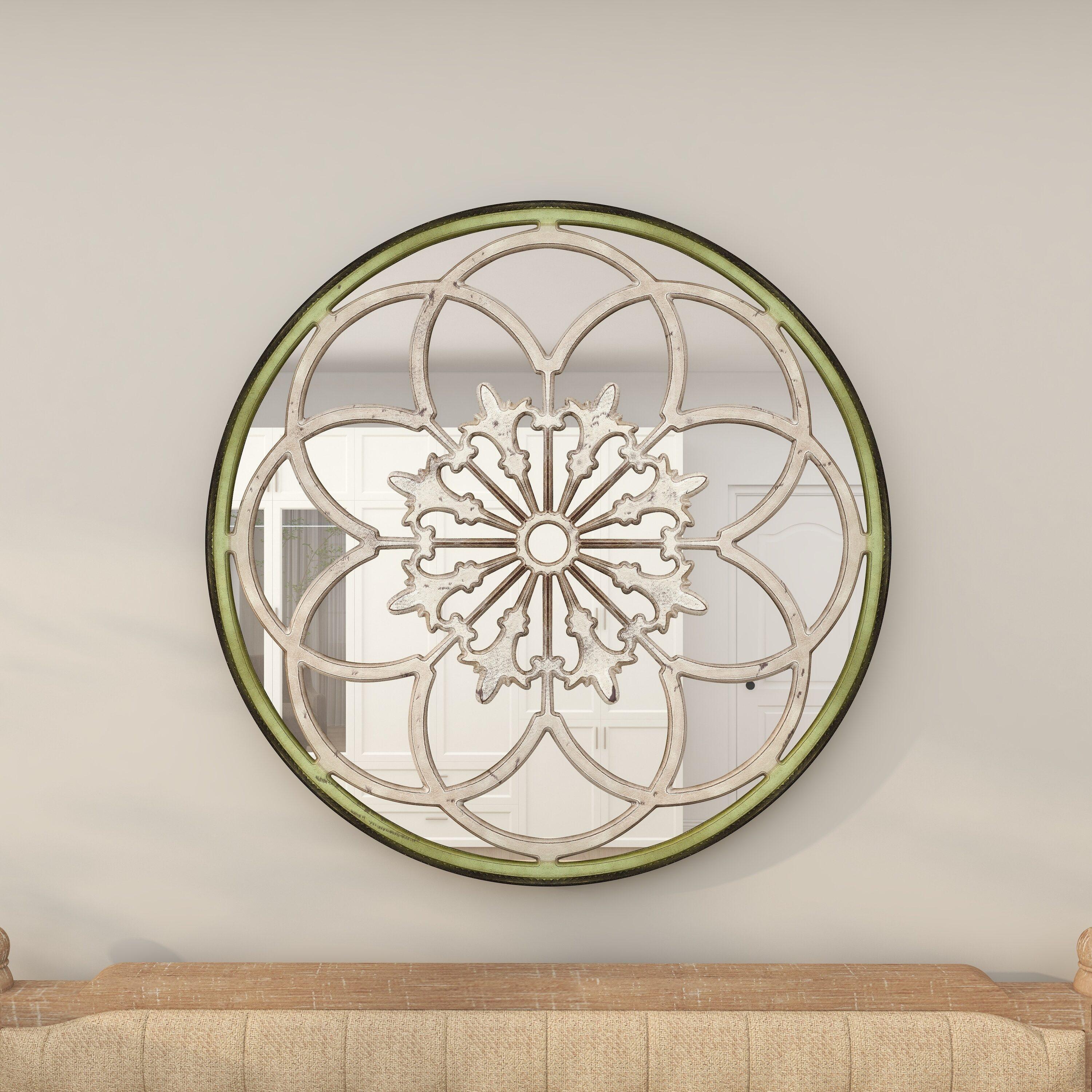 DecMode 40" x 40" White Medallion Floral Wall Mirror