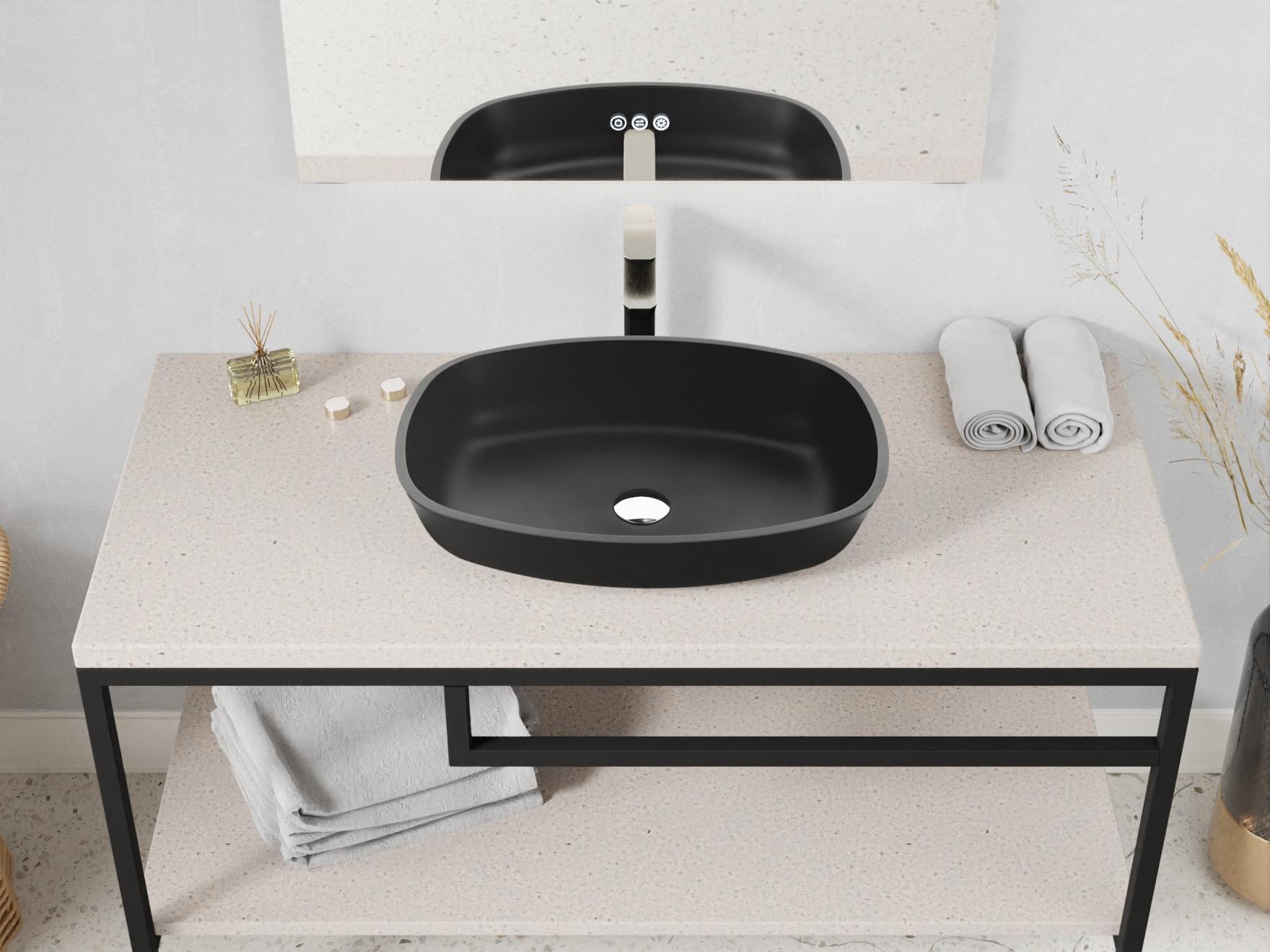 ANZZI 16.1'' Matte Black Glass Rectangular Bathroom Sink