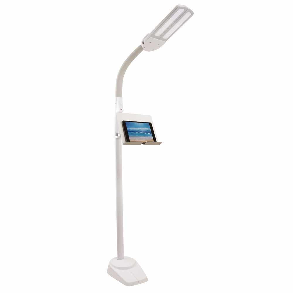 OttLite Dual Shade LED Standing Floor Lamp Adjustable Stand with USB and Flexible Neck - 4 Settings