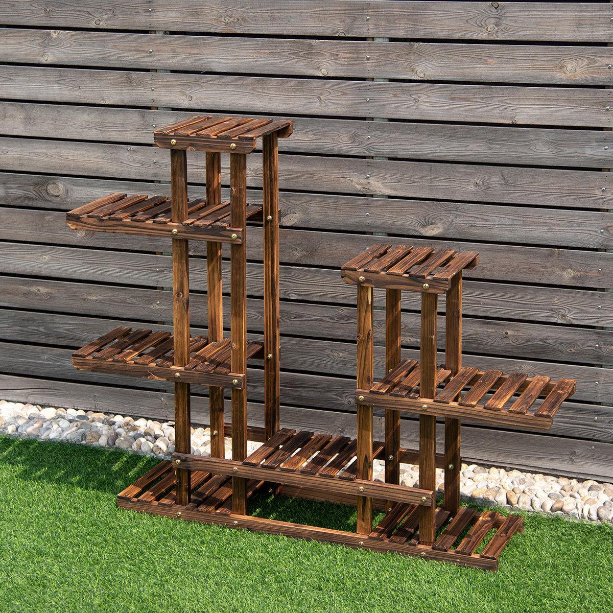 Costway 6Tier 13 Pots Wooden Plant Flower Display Stand Wood Shelf Storage Rack Garden