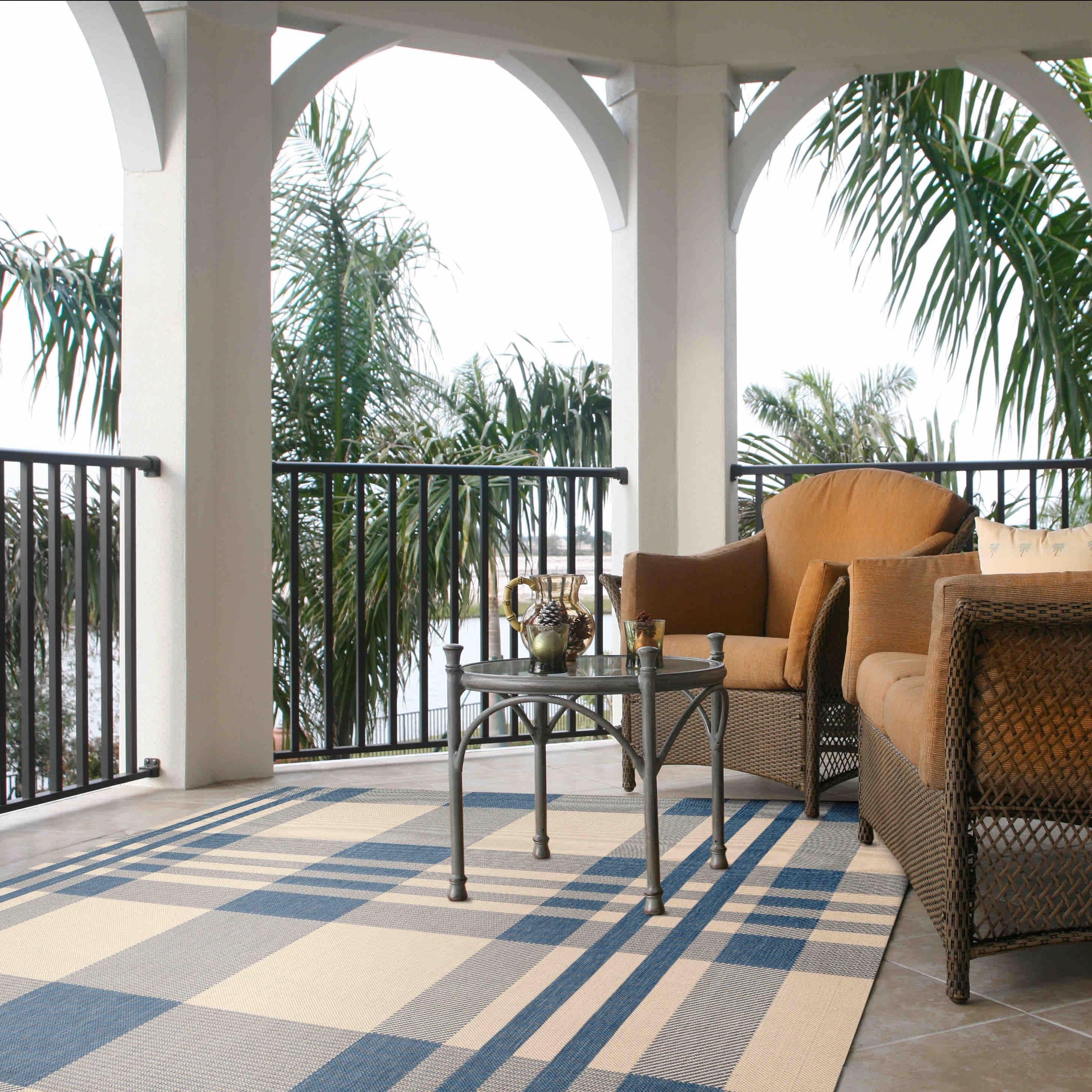 Courtyard CY6201 Power Loomed Indoor/Outdoor Accent Rug - Beige/Blue - 2'x3'7" - Safavieh.