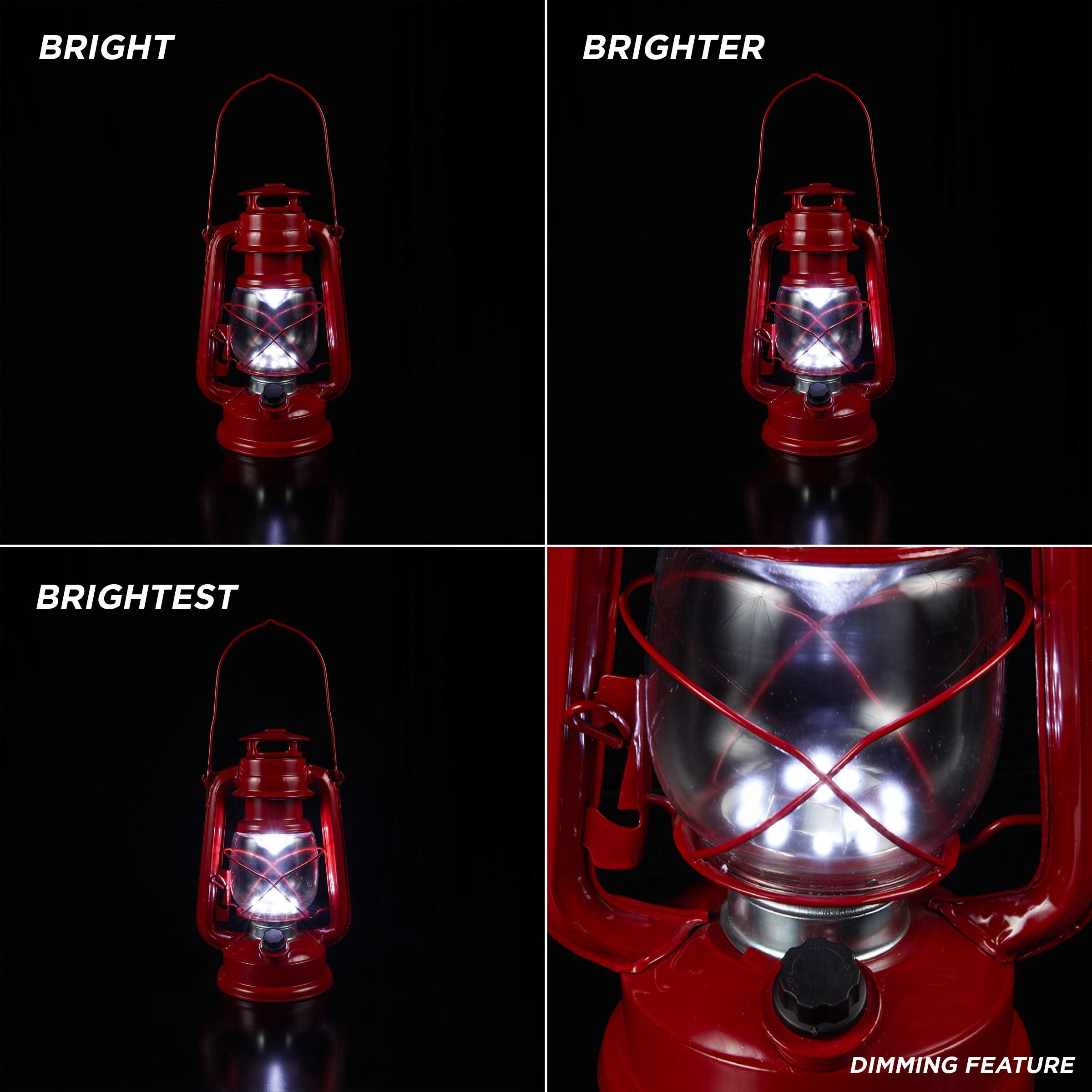 Red Hurricane Lantern with Cool White LED Lights