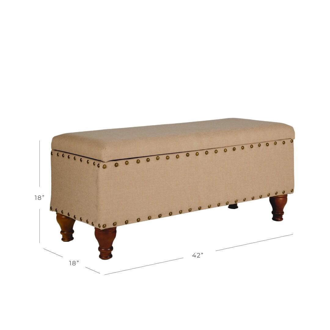 Large Storage Bench with Nailhead Tan - HomePop: Upholstered, Wood Legs, Hinged Lid