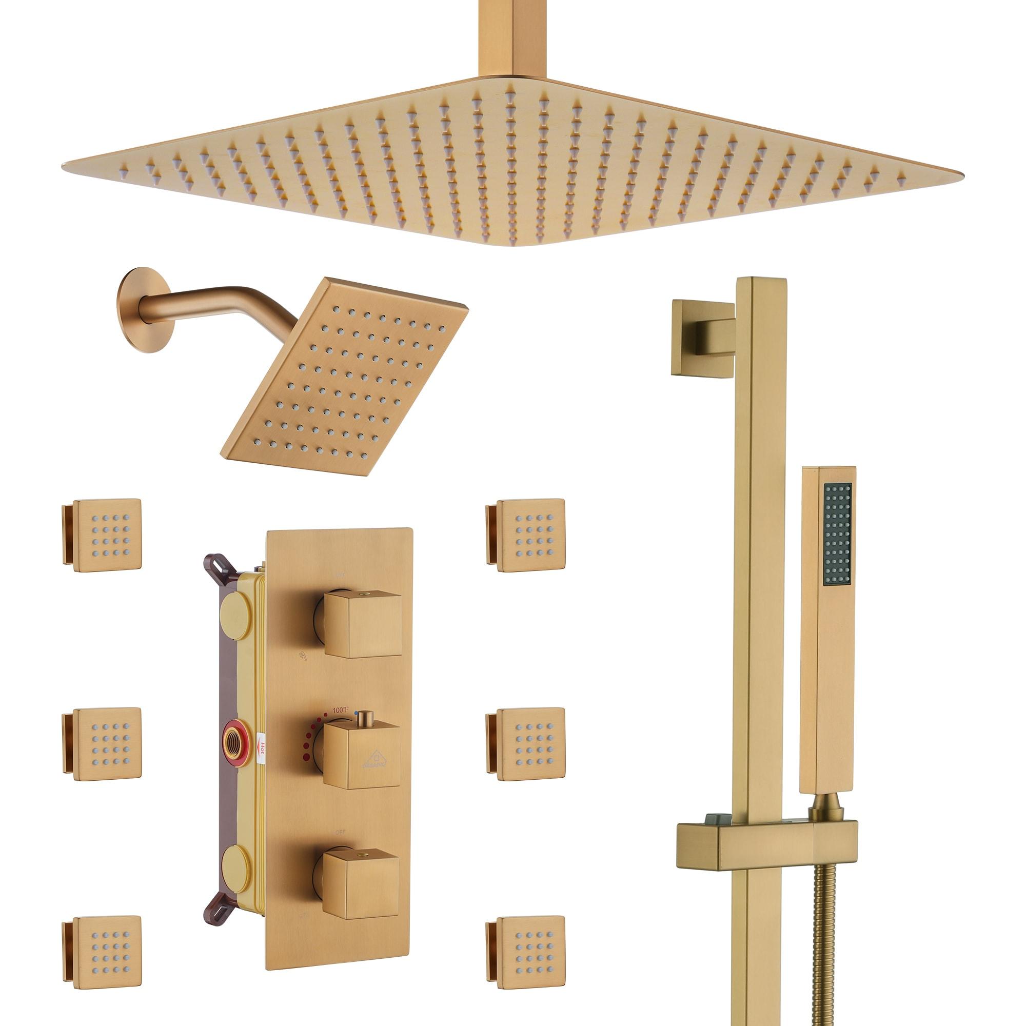 Rodeo 27.5-Inch LED&Music Rainfall Thermostatic Shower System with Slide Bar and 2-in-1 Handheld