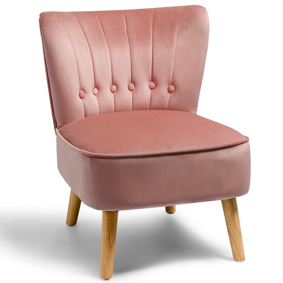 Costway Armless Accent Chair Modern Velvet Leisure Chair Single Upholstered Pink