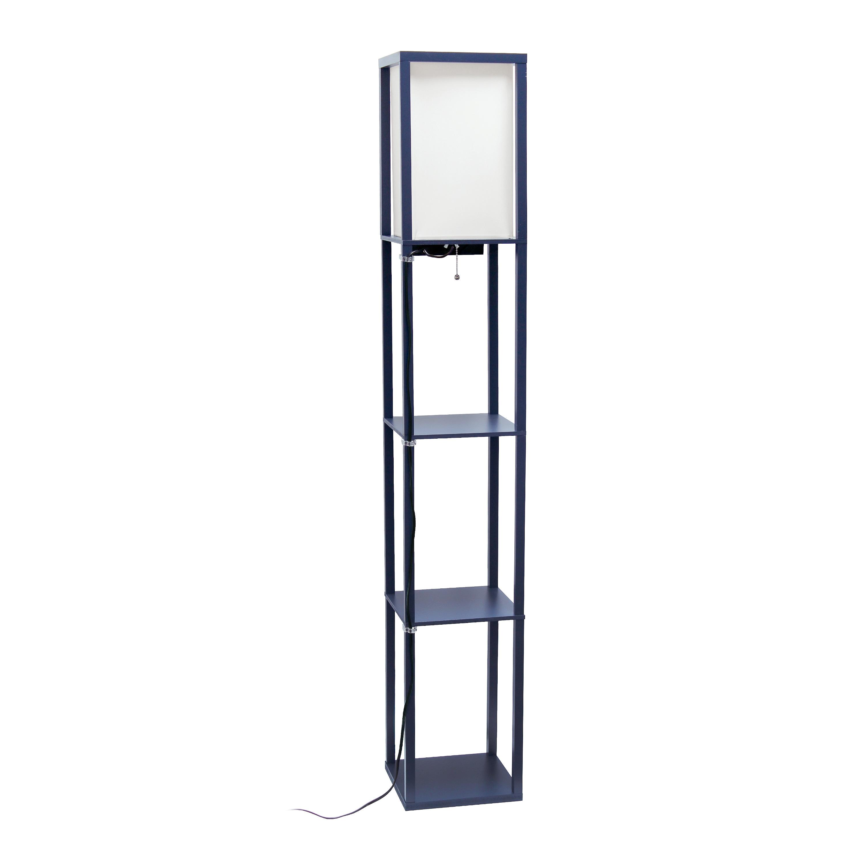 Creekwood Home Classix 62.5" 3-Tier Storage Floor Lamp with Charging Ports and Outlet Navy Blue