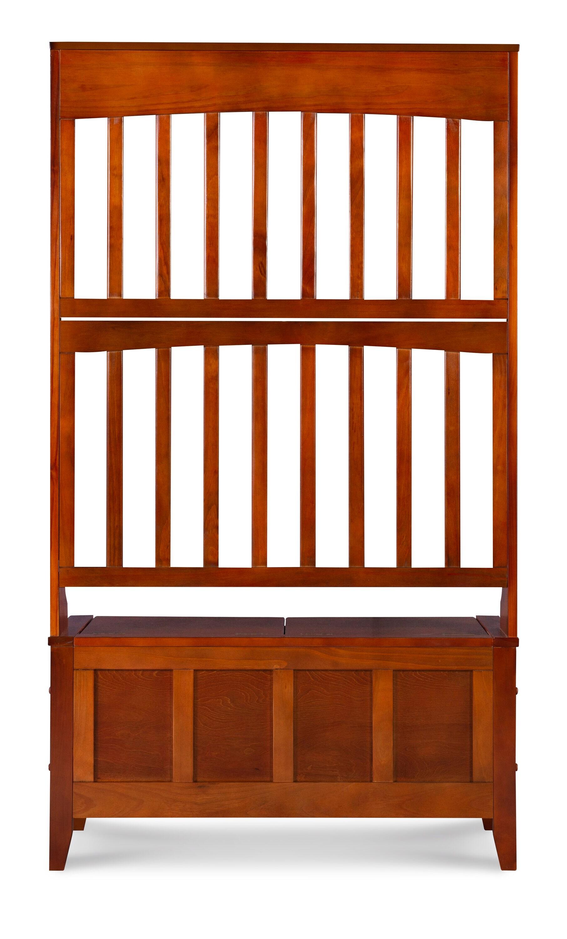 Misson Traditional 4 Double Hooks Storage Bench Top Shelf Hall Tree Walnut Finish - Linon: Entryway Organizer, Flip-up Seat