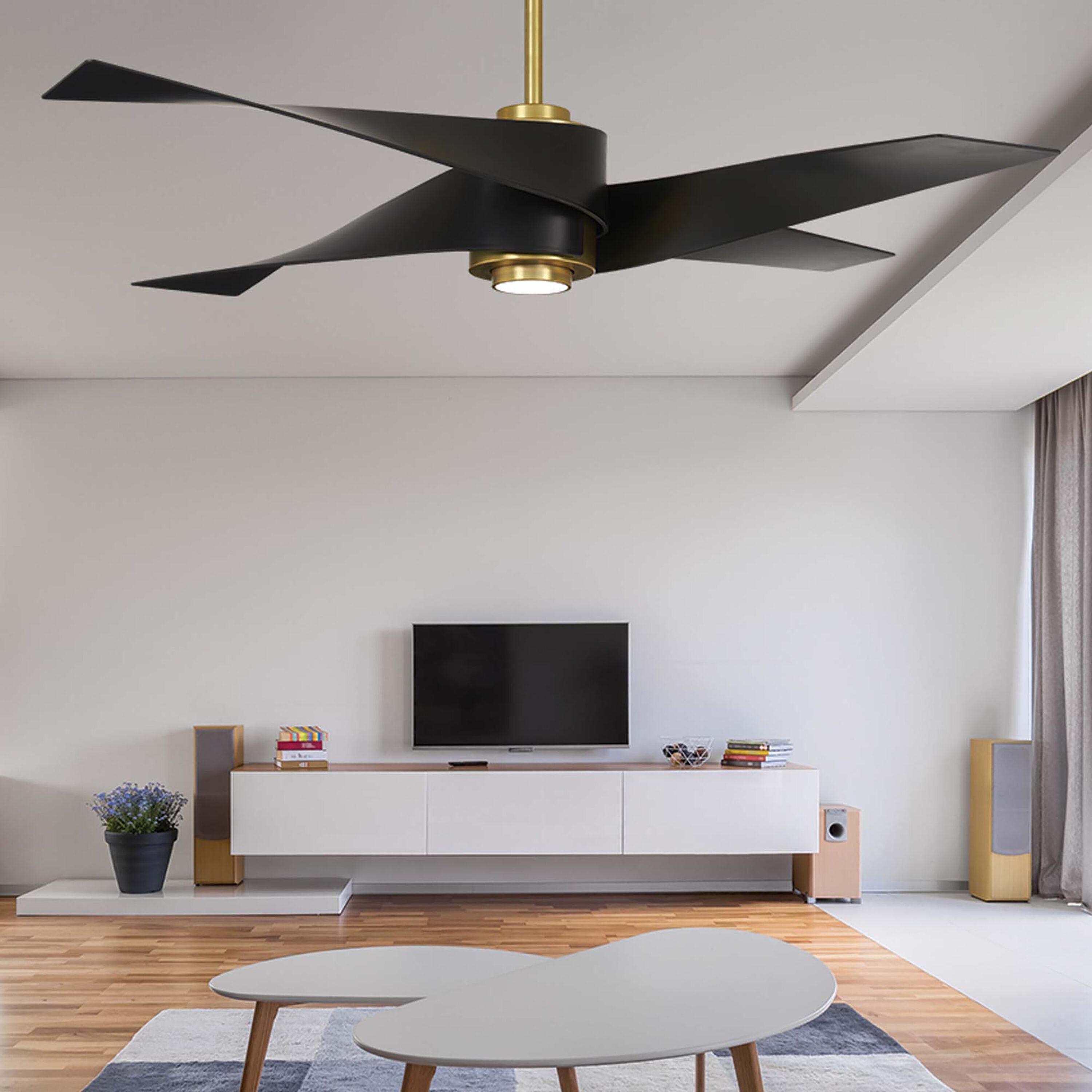 64" Minka Aire Modern Indoor Ceiling Fan with LED Light Remote Control Soft Brass Matte Black for Living Room Kitchen Bedroom Home