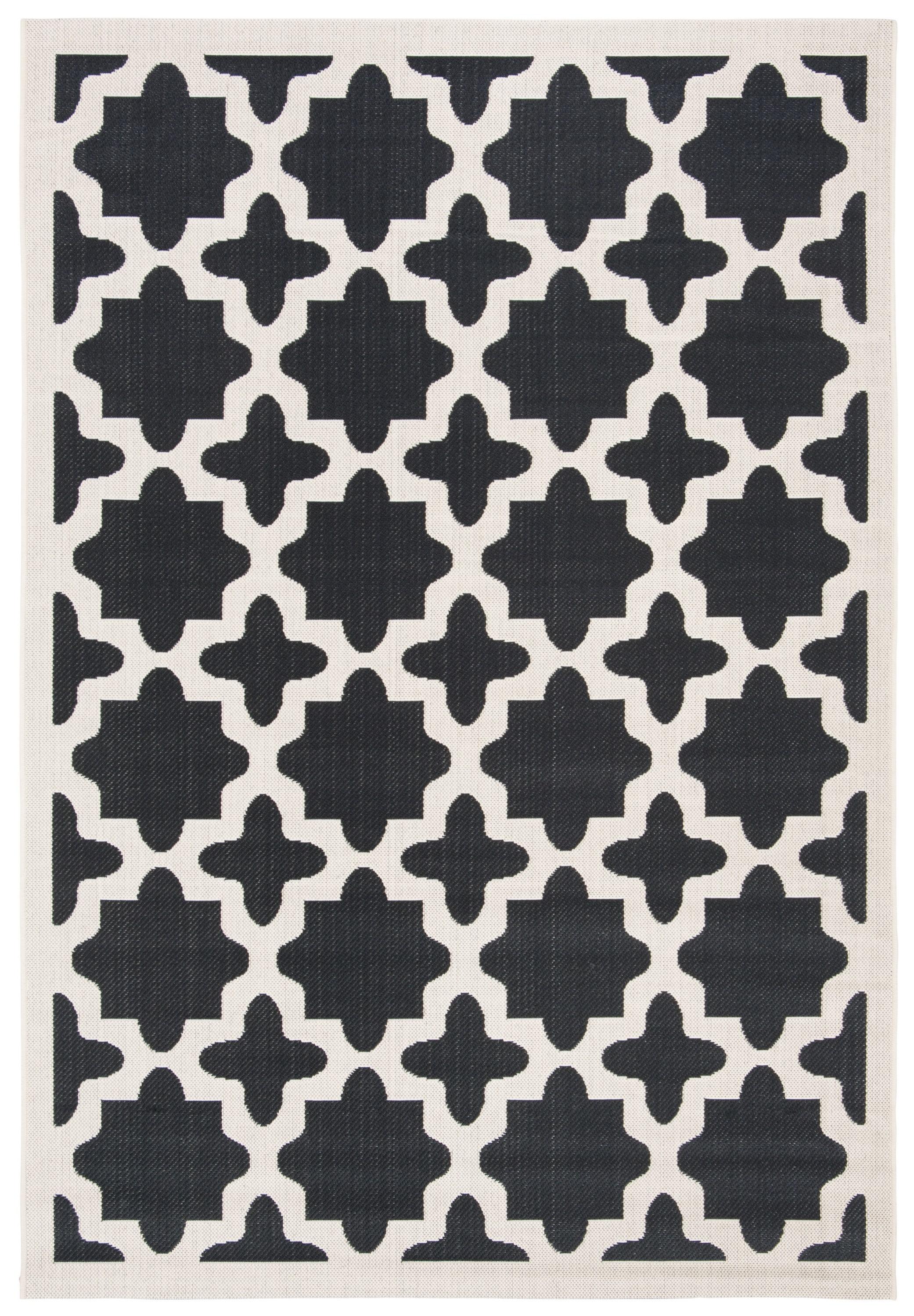 SAFAVIEH Courtyard Amanda Geometric Indoor/Outdoor Area Rug, 4' x 5'7", Black/Beige