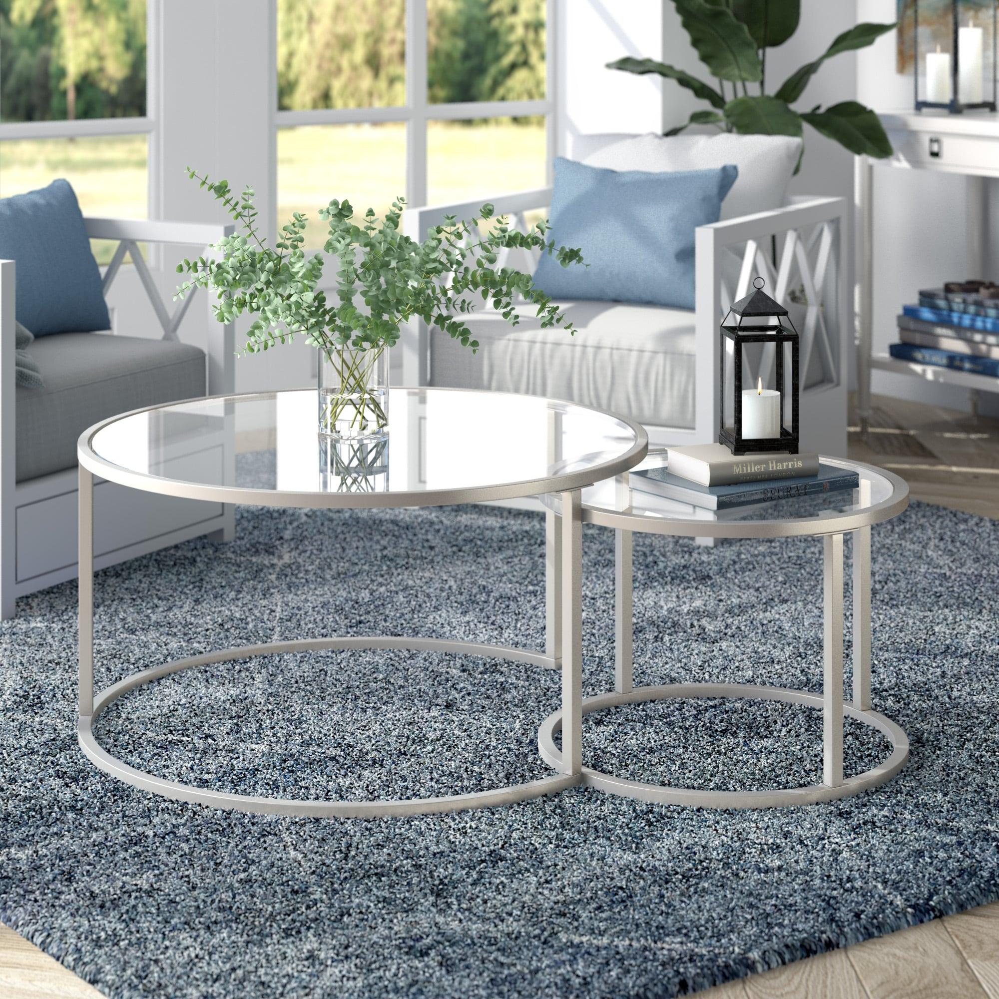 Evelyn&Zoe Watson Round Nested Coffee Table in Satin Nickel