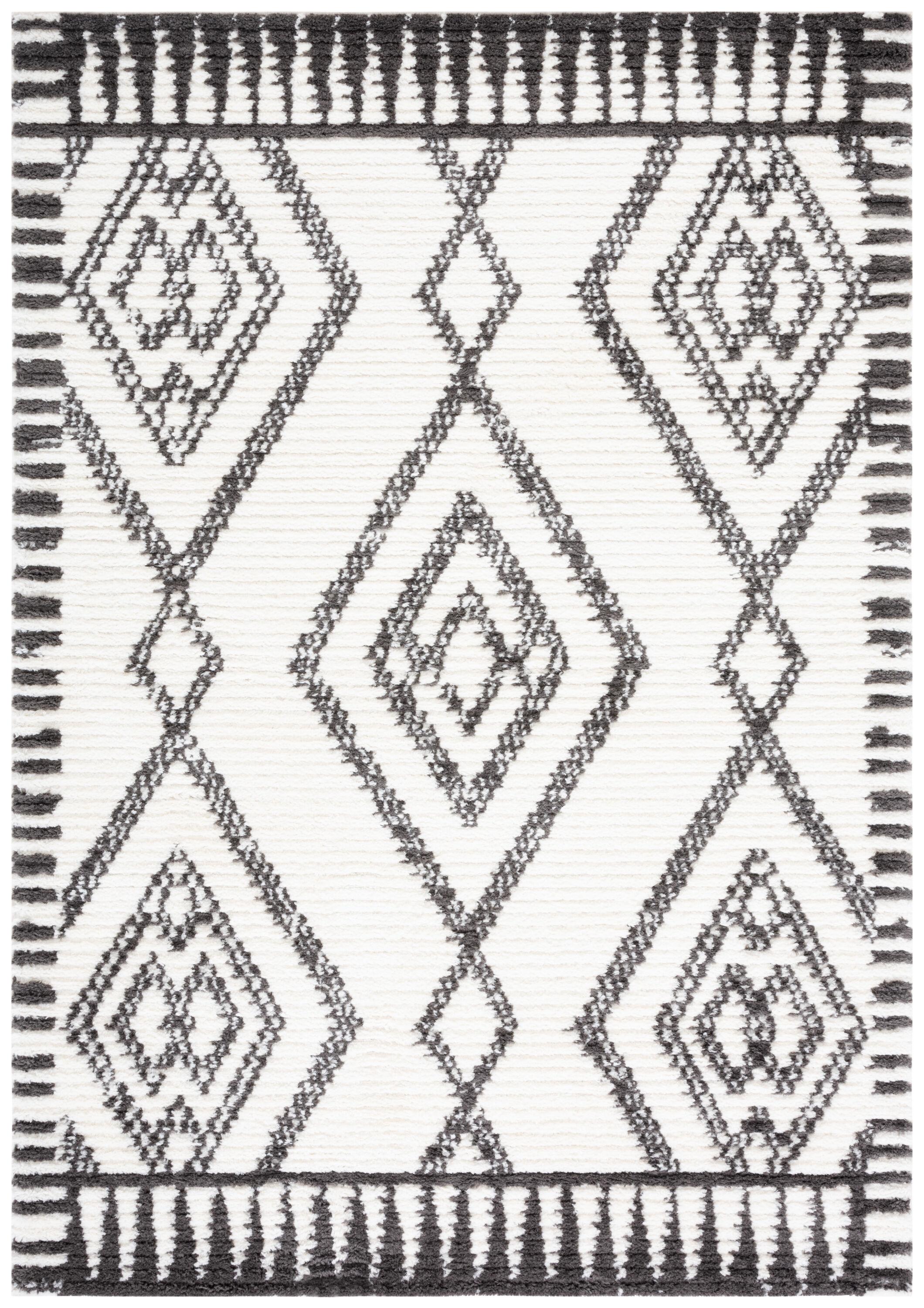 SAFAVIEH Marrakesh Xzavier Diamond Polyester Area Rug, Ivory/Dark Grey, 9' x 12'