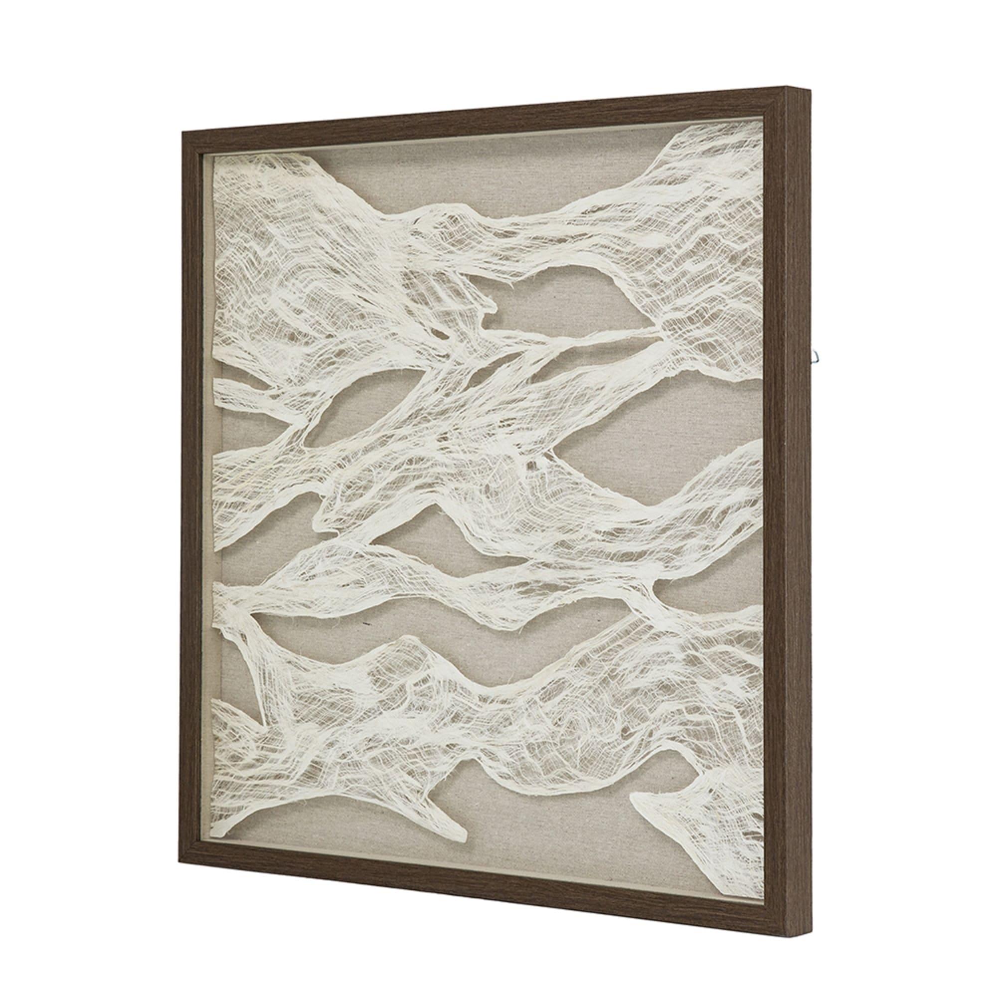 23.6" Square White and Beige Abstract Paper Wall Art with Wood Frame
