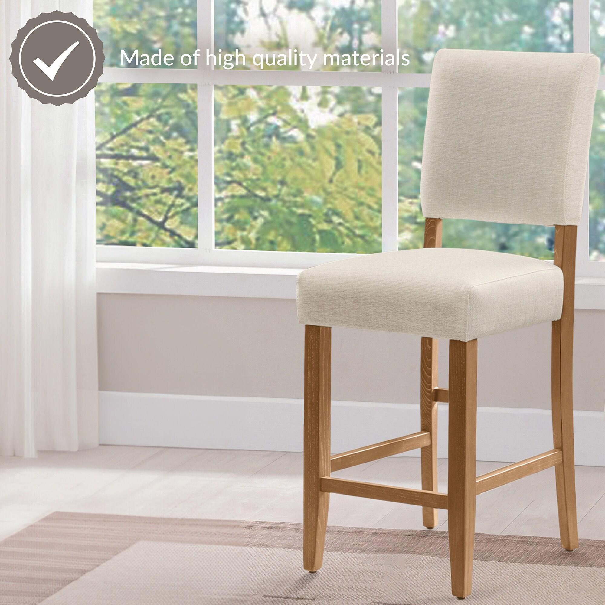 Brax Bar Height 28-inches Stool Natural White Sand, with Upholstered Back and Wood Base - 2-Pack