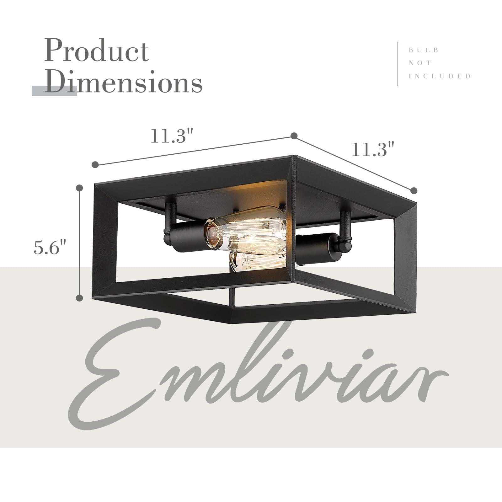 Emliviar 2-Light Flush Mount Ceiling Light, 11 Inch Farmhouse Ceiling Light Fixture for Bedroom, Black Finish with Aluminum Frame, 3040-2 BK