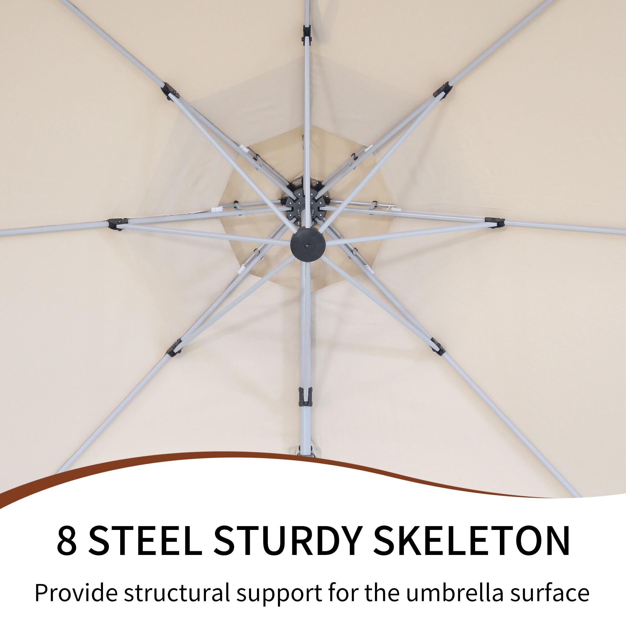 Mondawe 10x13 FT Cantilever Umbrella Large Offset Umbrella with 360°Rotation and LED Light Panel Cantilever Patio Umbrella for Backyard, Pool & Garden, Red