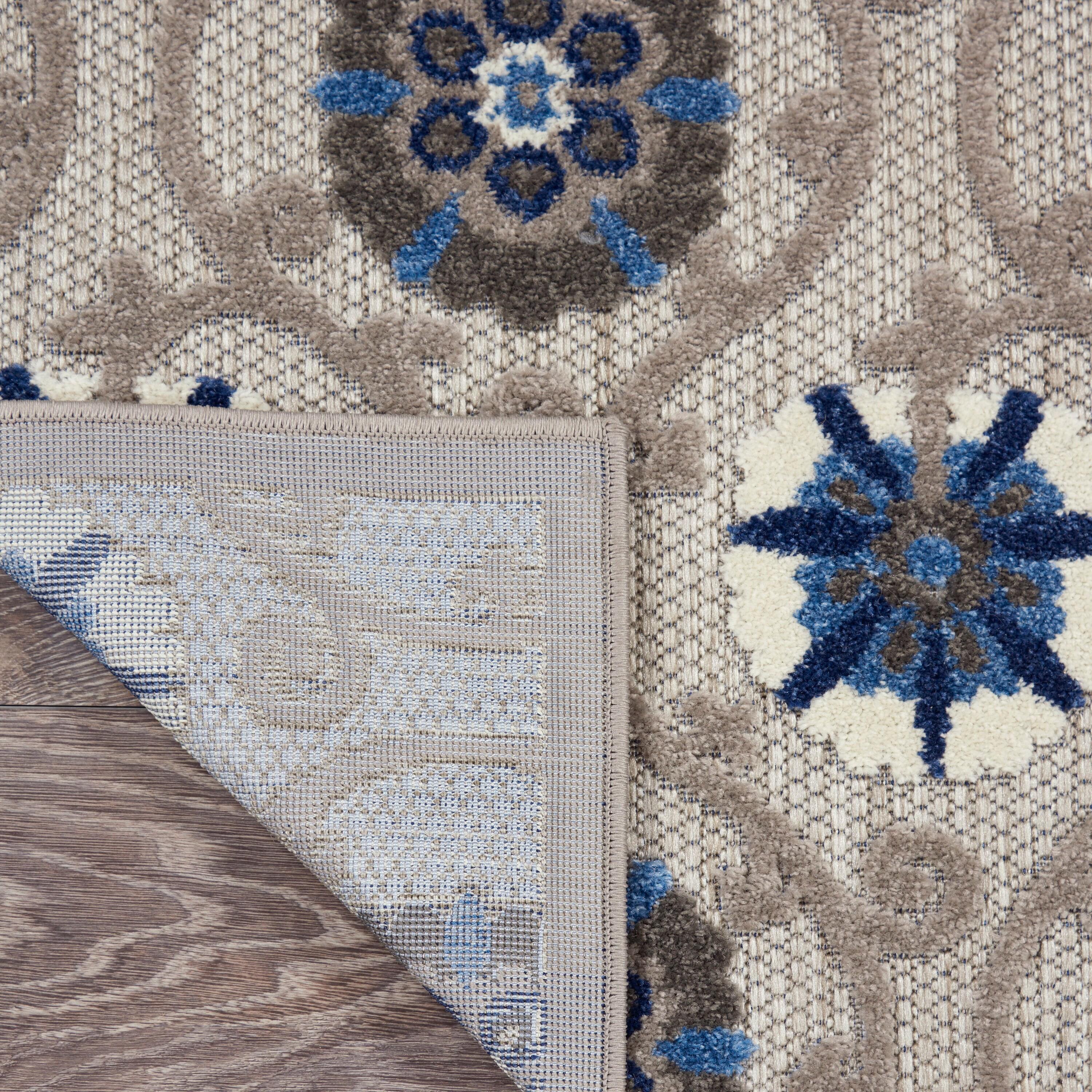Nourison Aloha Contemporary Floral Flatweave High-Low Indoor Outdoor Area Rug Grey/Blue 7'10" x 10'6"