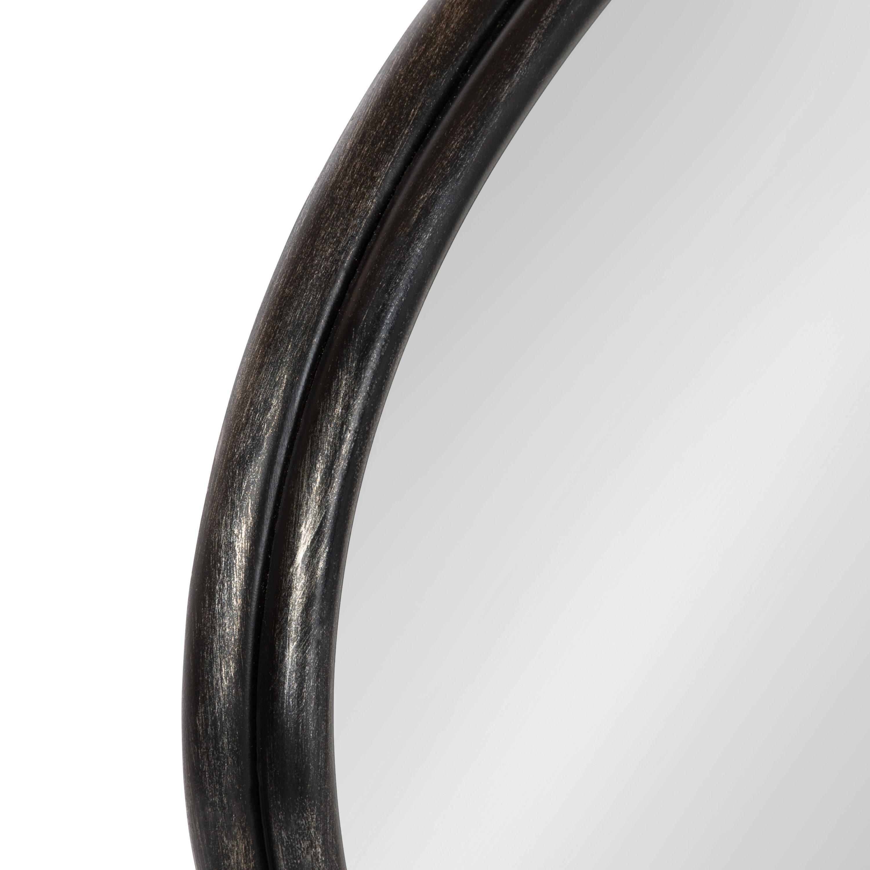 Black Oval Wood Wall Mirror with Intricate Overlay