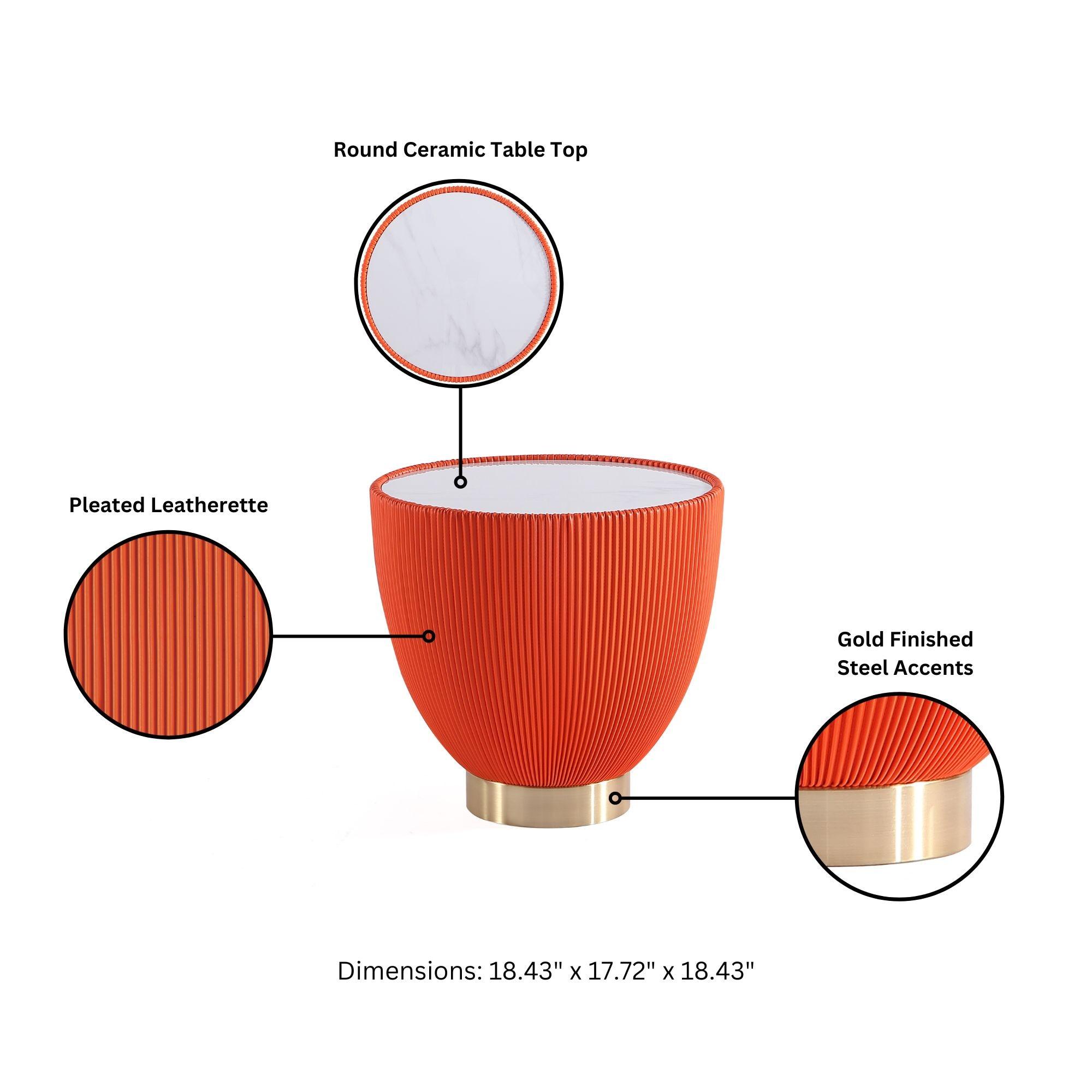 Manhattan Comfort 2pc Anderson Modern Leatherette Upholstered End Table Set Orange: Faux Marble, No Assembly Required