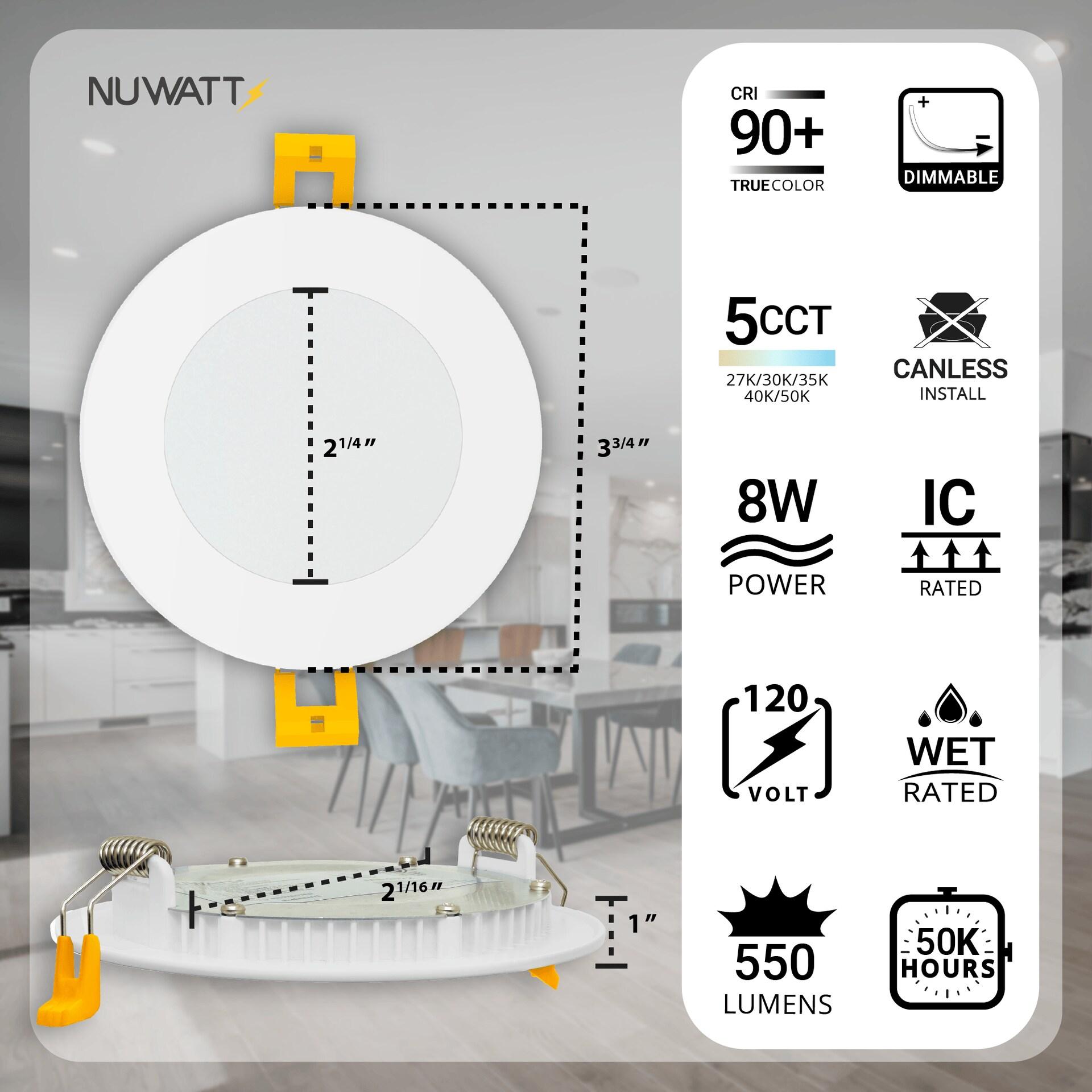 NuWatt 3'' Ultra Slim Selectable CCT New Construction LED Canless Recessed Wafer Light 12 Pack