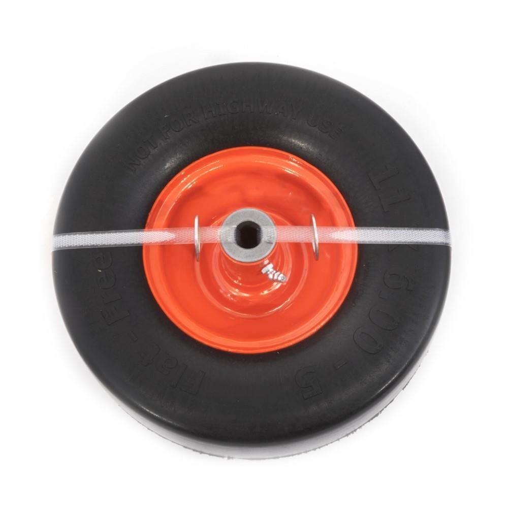 11 In. X 6 In. Universal Flat Free Zero Turn Front Wheel Assembly With Smooth Tread And Orange Rims