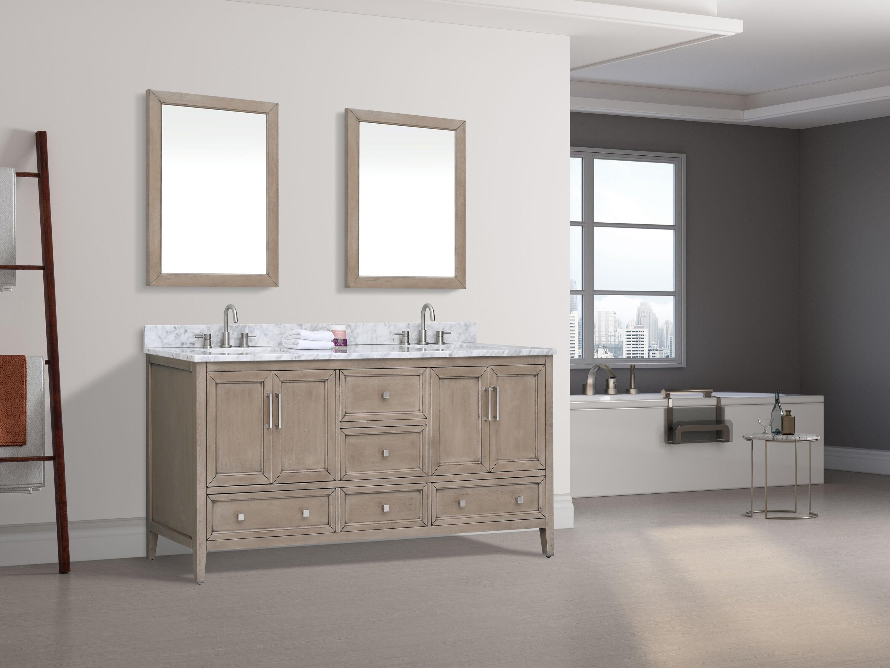 Gray Oak Double Vanity with Carrara White Marble Top