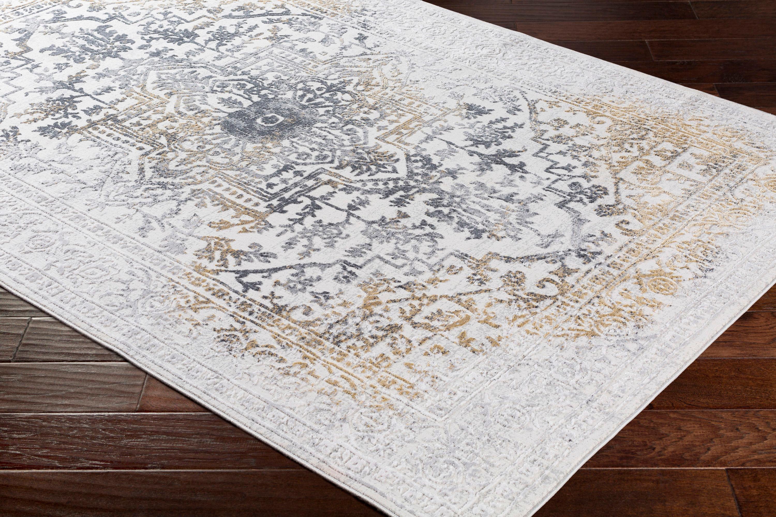 Luxurious Gray Viscose Rectangular Area Rug, 79" x 114"