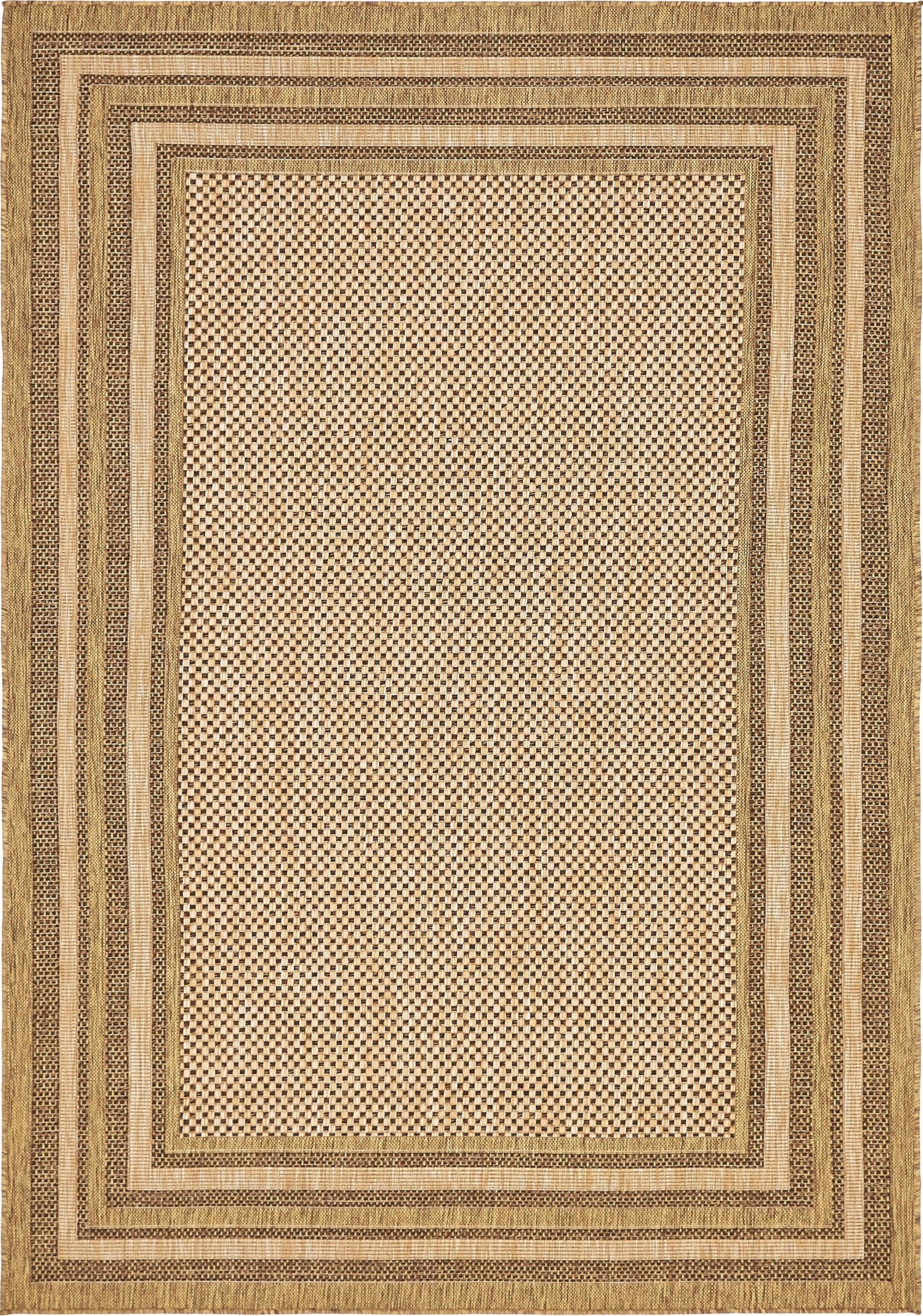 Unique Loom Outdoor Border Collection Area Rug - Multi Border (6' x 9' Rectangle Light Brown/Brown)