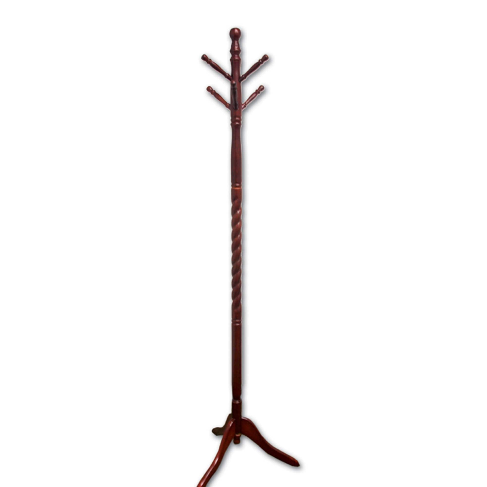71.5" Cherry Wood Standing Coat Rack with Twist Design