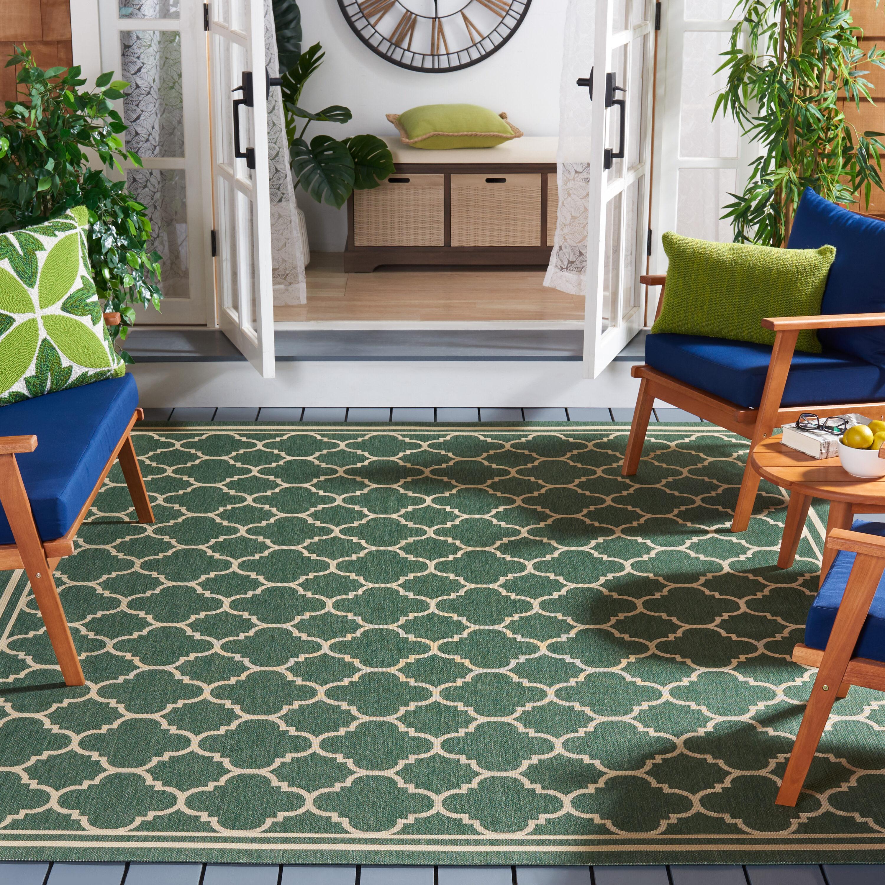 Courtyard CY6112 Power Loomed Indoor and Outdoor Area Rug - Dark Green/Beige - 9'x12' - Safavieh