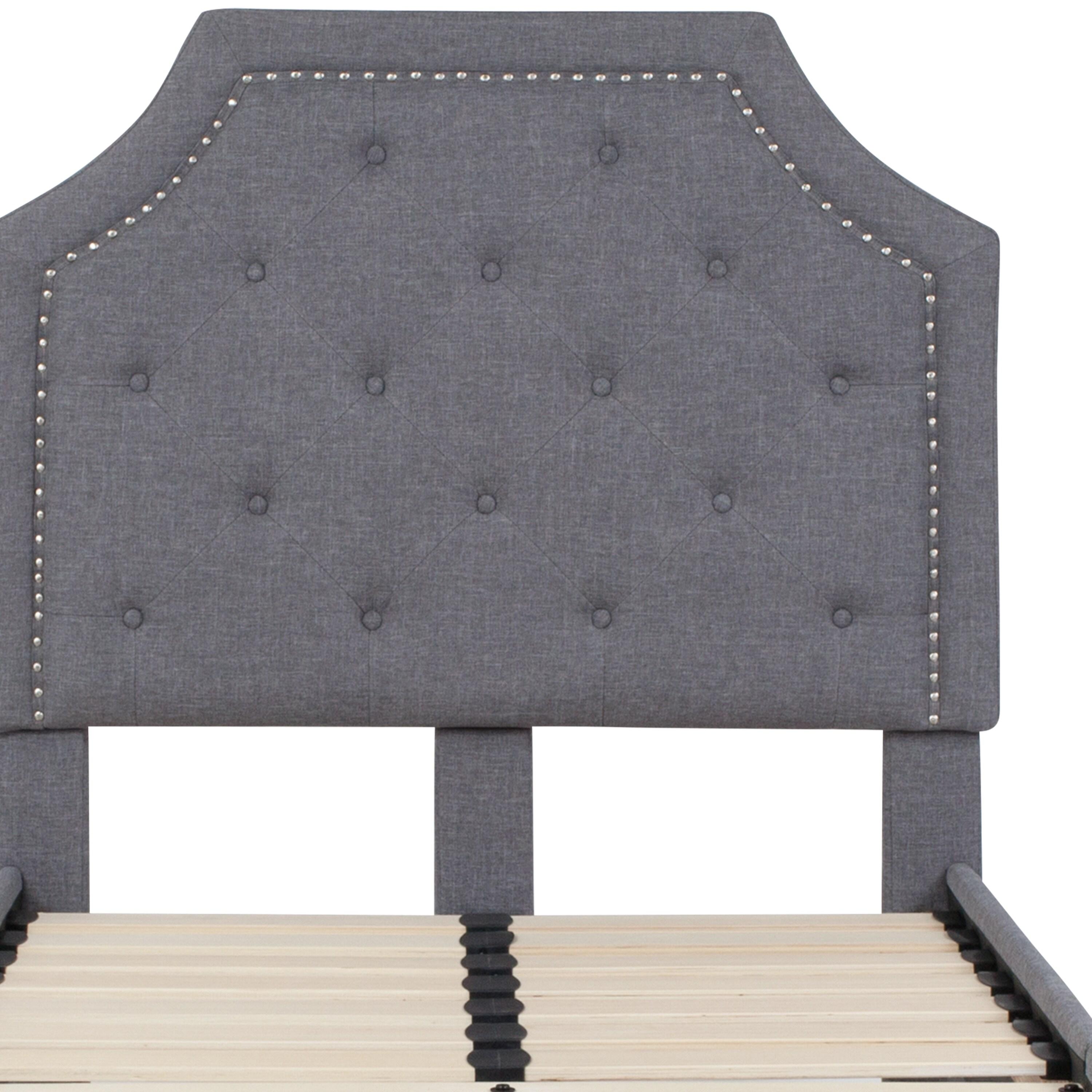 Flash Furniture Brighton Twin Size Tufted Upholstered Platform Bed in Light Gray Fabric
