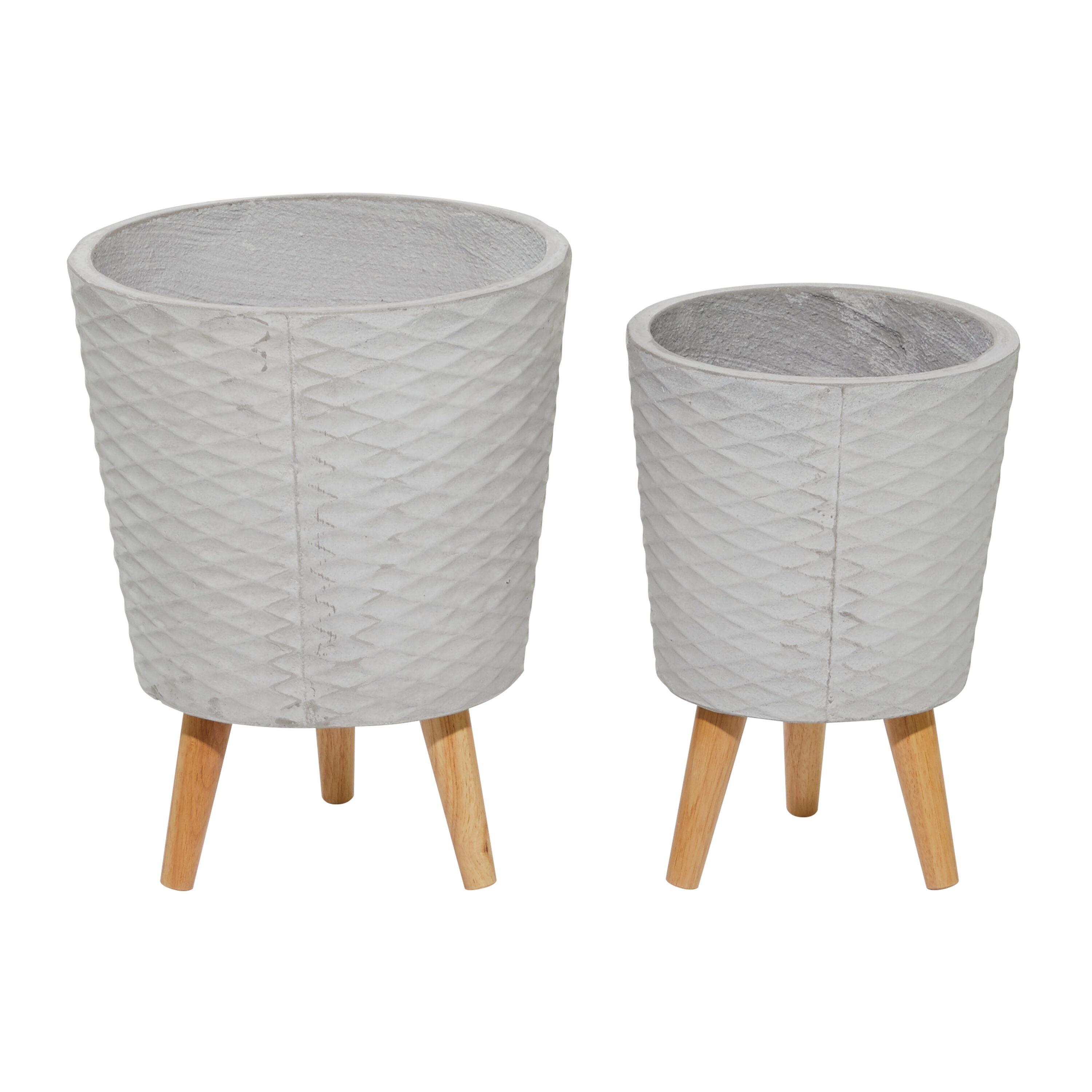 Set of 2 Textured Fiberclay Planters Gray - Olivia & May: Contemporary Indoor/Outdoor Decor, No Drainage Holes