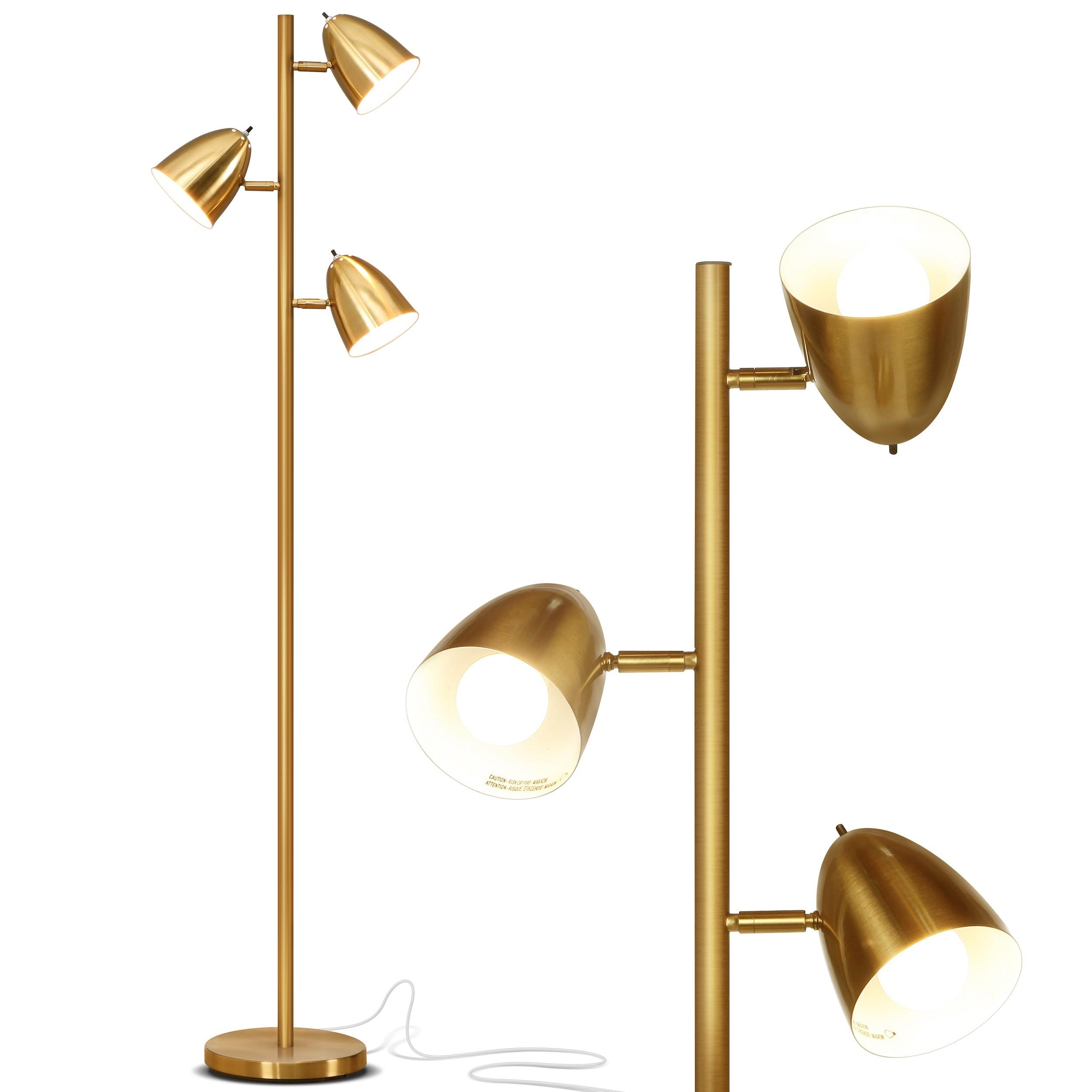 Brightech Jacob 64" Modern 3-Light Adjustable LED Floor Lamp with Gold Brass Finish and Metal Cone Shades, Bulbs Included