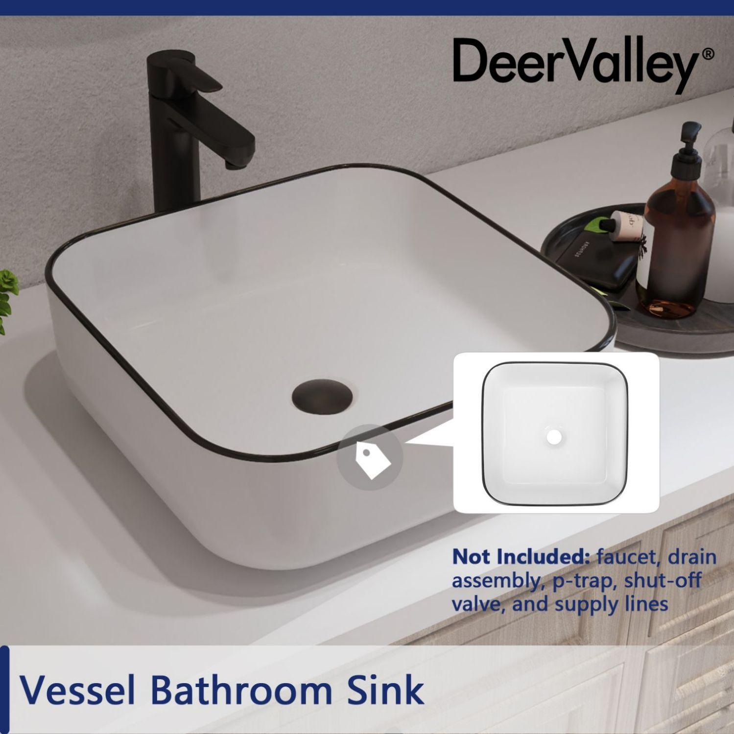 DeerValley Ace 15'' White/Black Square Ceramic Vessel Bathroom Sink