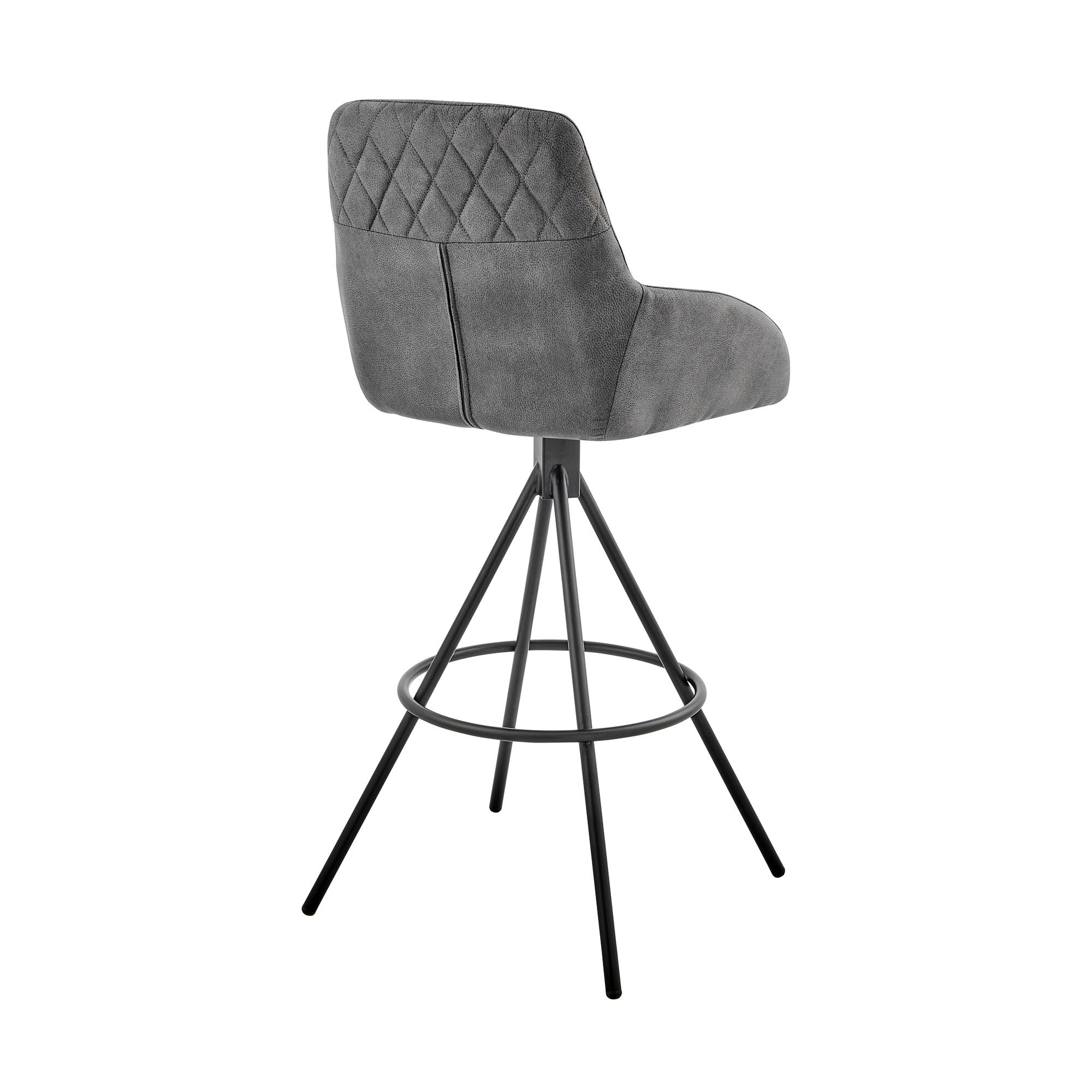 30" Odessa Barstool with Fabric Finish Black/Charcoal - Armen Living: Matte Metal Frame, Square Back
