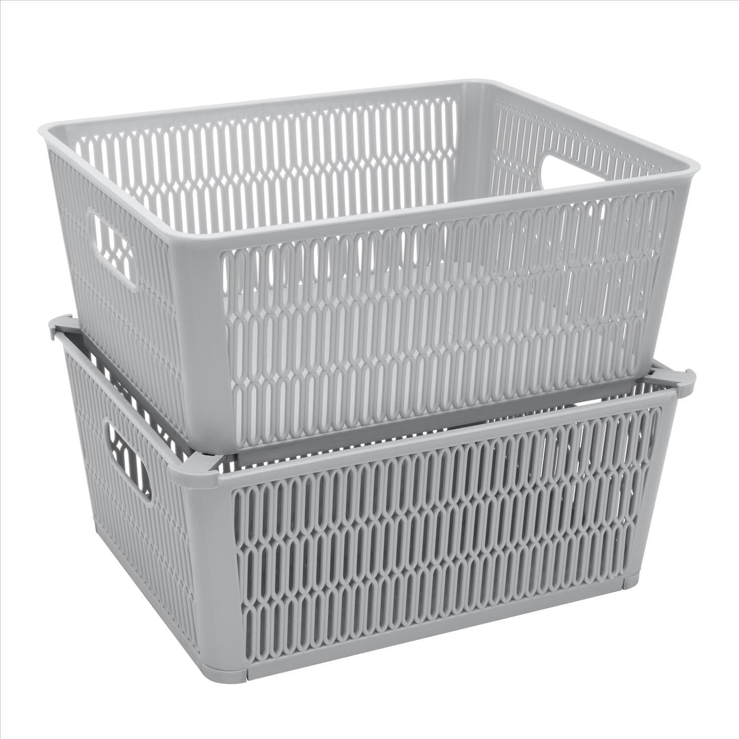 Simplify Slide 2 Stack It 2 Pack Plastic Storage Basket in Grey