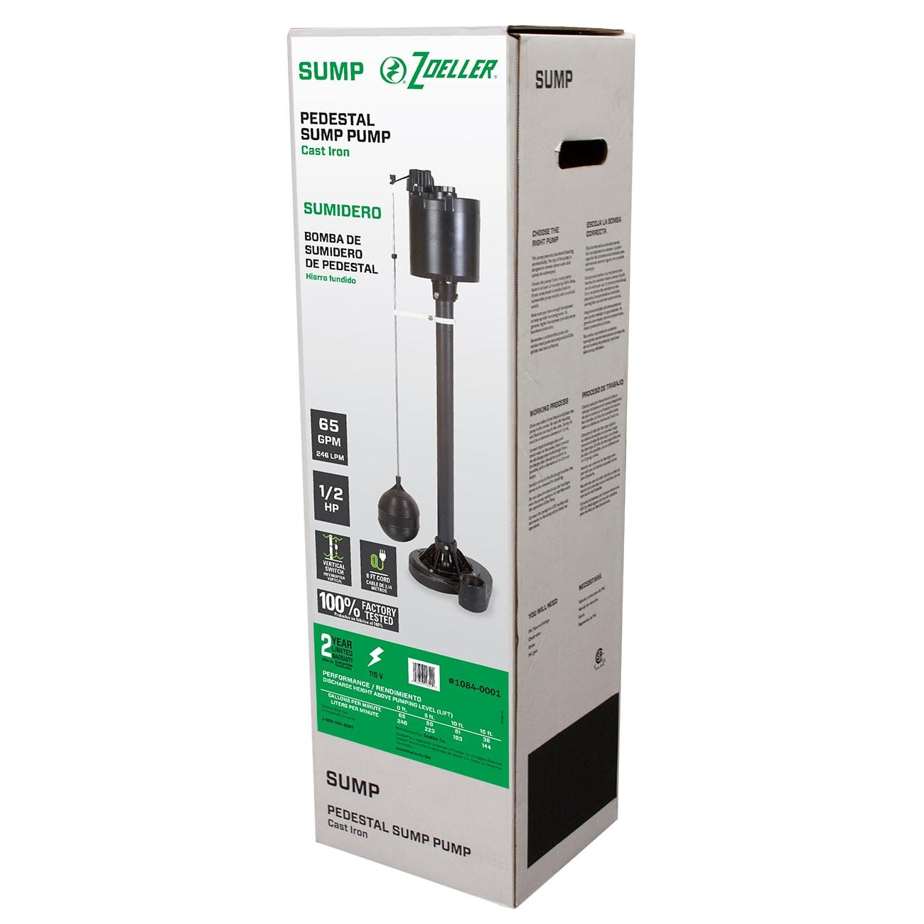 Zoeller 4009949 0.5 HP 3900 GPH Cast Iron Vertical Float Switch AC Bottom Suction Pedestal Sump Pump