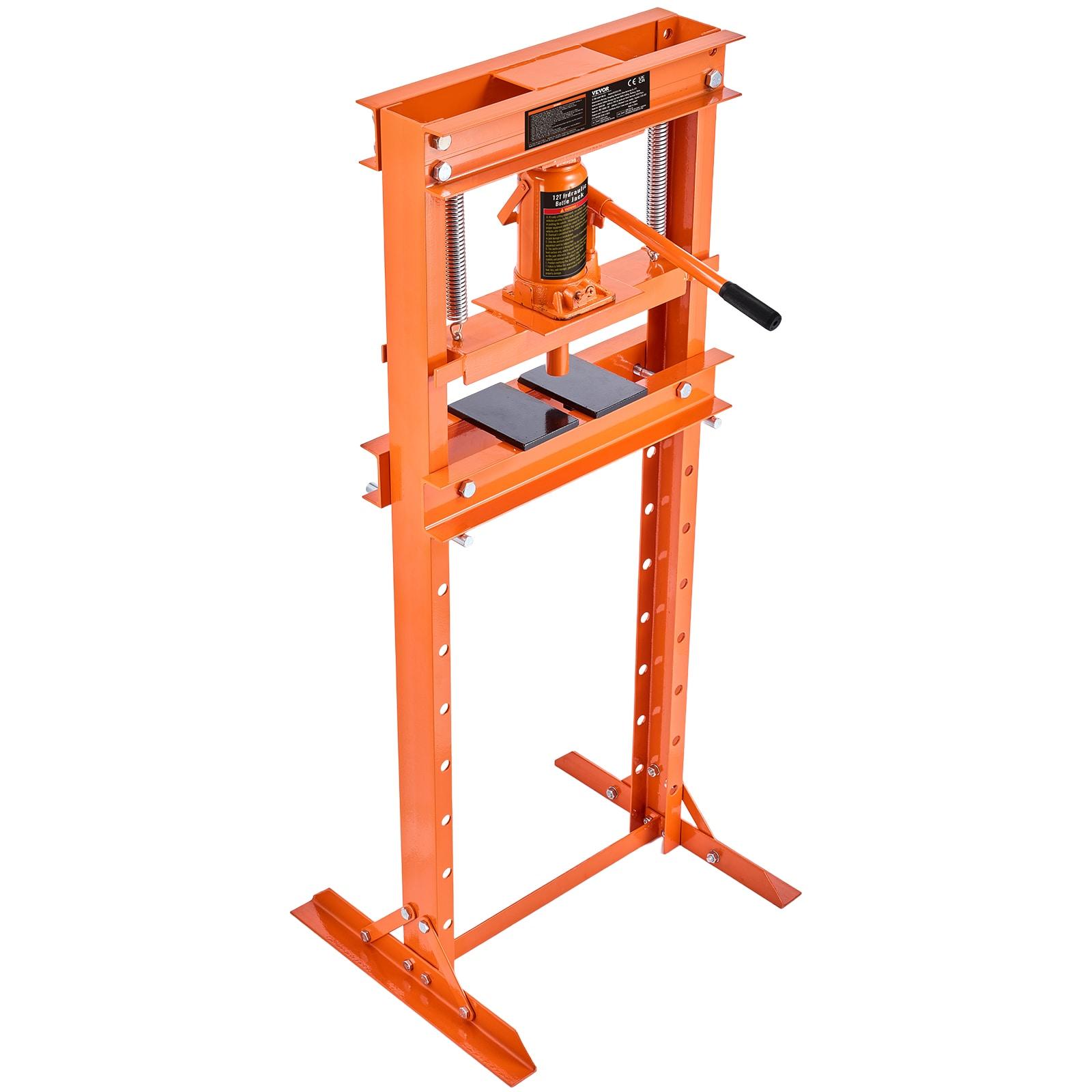 BENTISM Hydraulic Shop Press 12 Ton H-Frame Benchtop Garage Floor Press with Heavy Steel Plates Adjustable Workbench