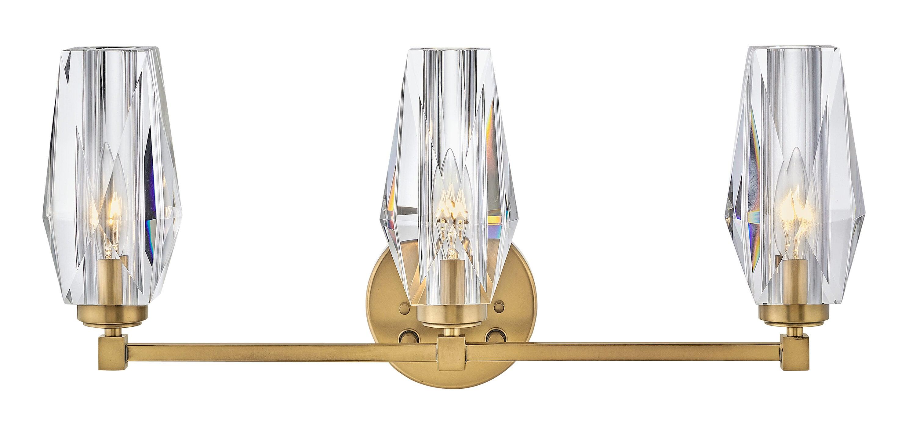 Hinkley Ana 3-Light Bath Vanity w/ Faceted Heavy-Cut Diamond-Shaped Crystal Shades - Heritage Brass