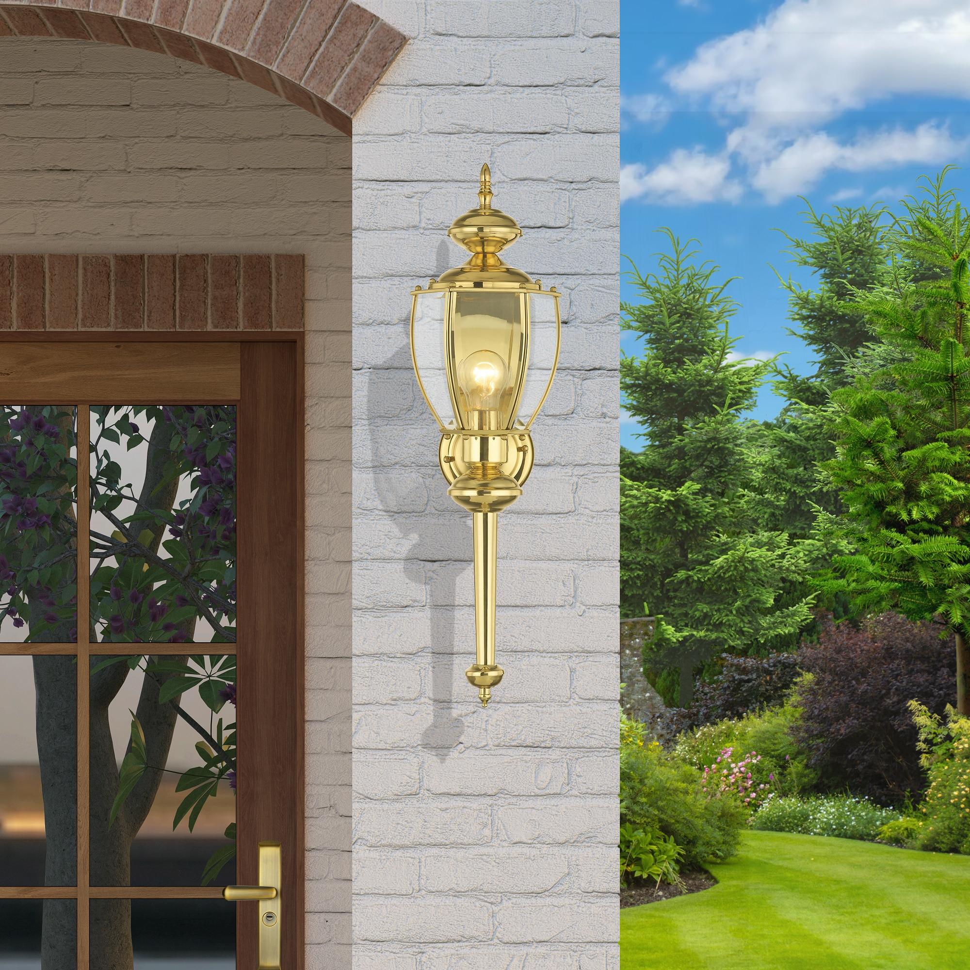 Livex Lighting Outdoor Basics 1 -Light 25.0-in H Polished Brass Hardwired Outdoor Wall Light