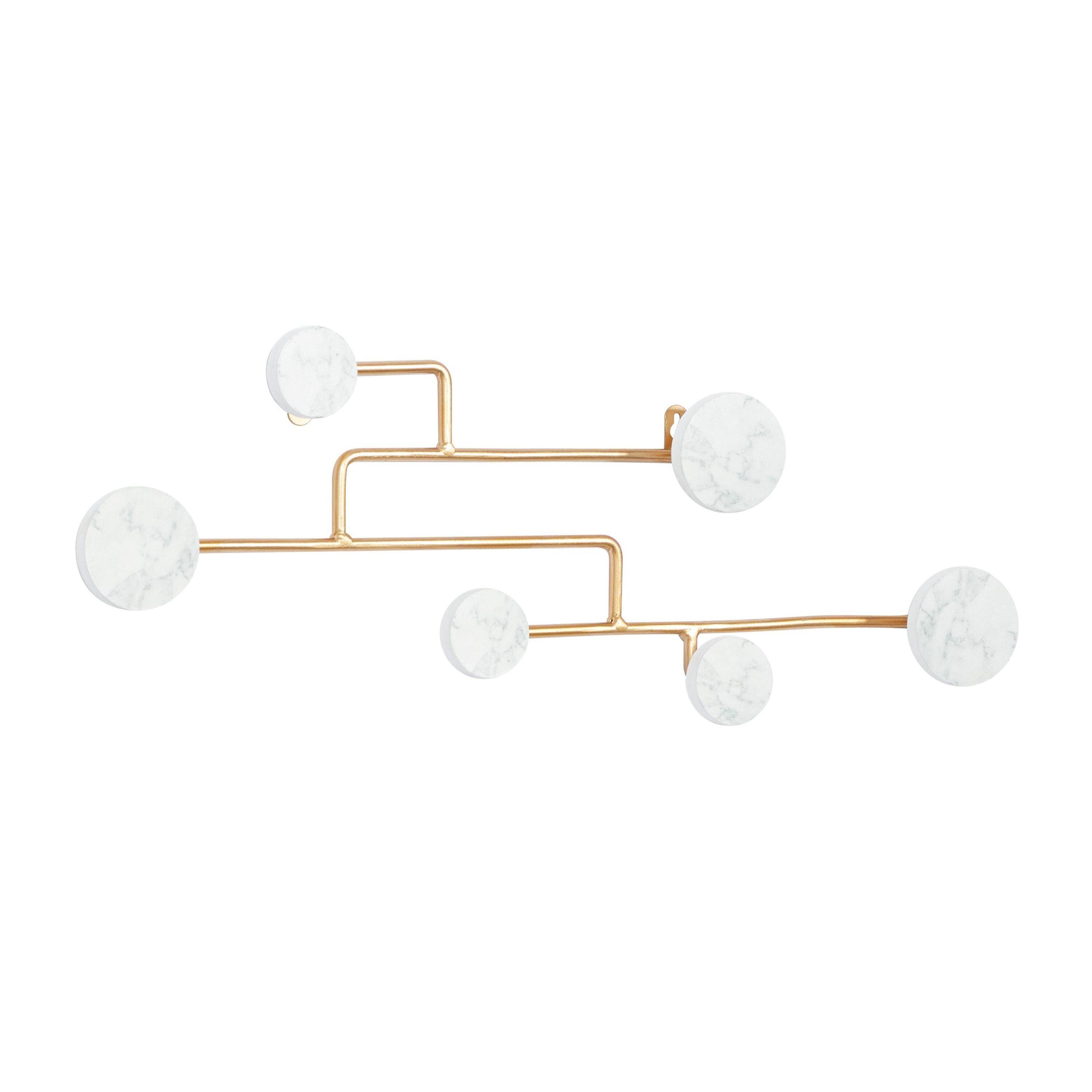 DecMode 24" x 7" Gold Wooden 6 Hangers Wall Hook, 1-Piece