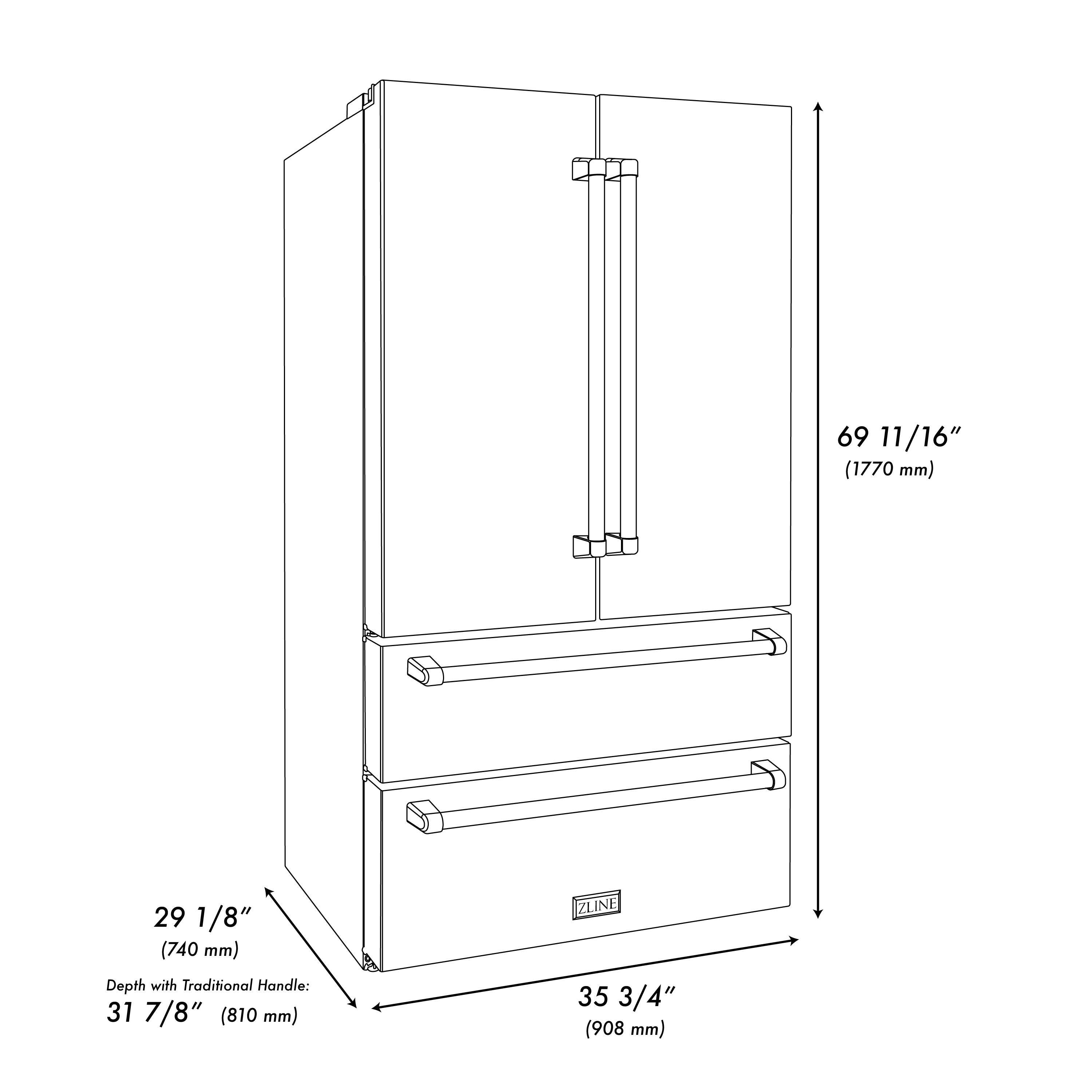 ZLINE Autograph Edition 36 in. Counter-Depth Refrigerator in Stainless Steel & Handles